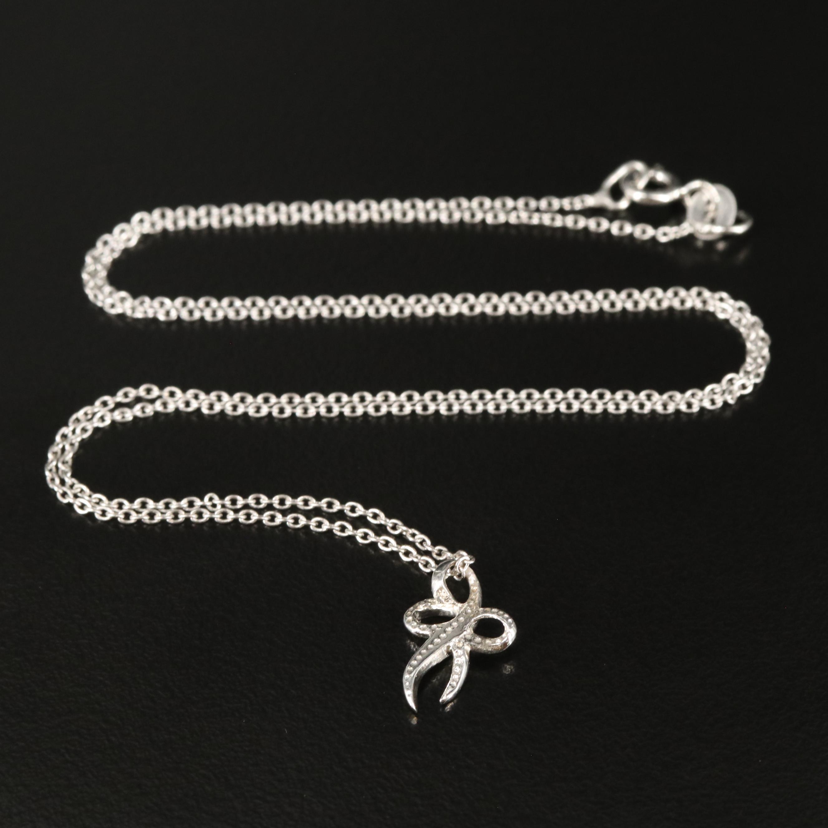 Sterling Two-Tone Ribbon Pendant Necklace