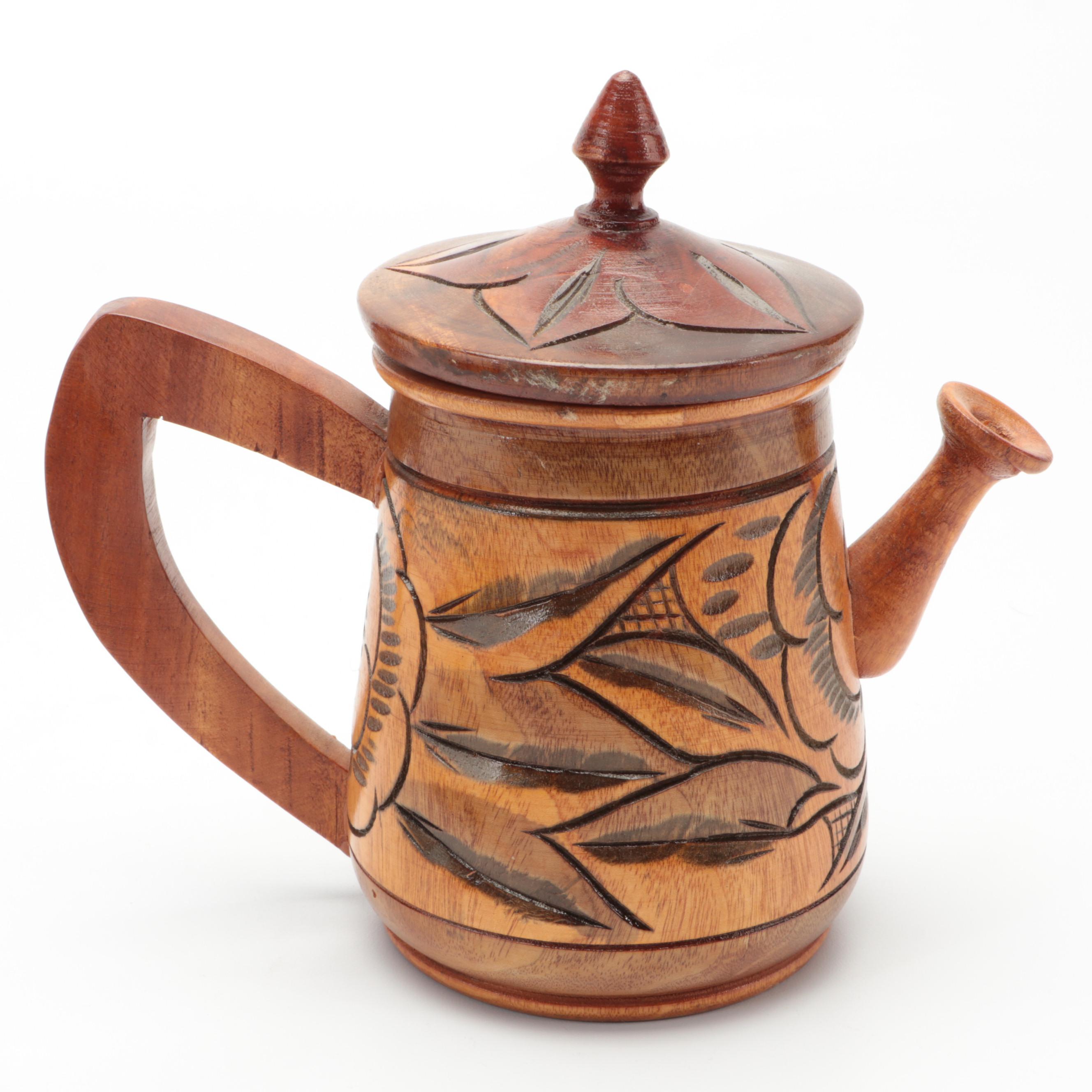 Folk Art Carved Pitcher and Mug Collection with Korean and Chinese Brasses