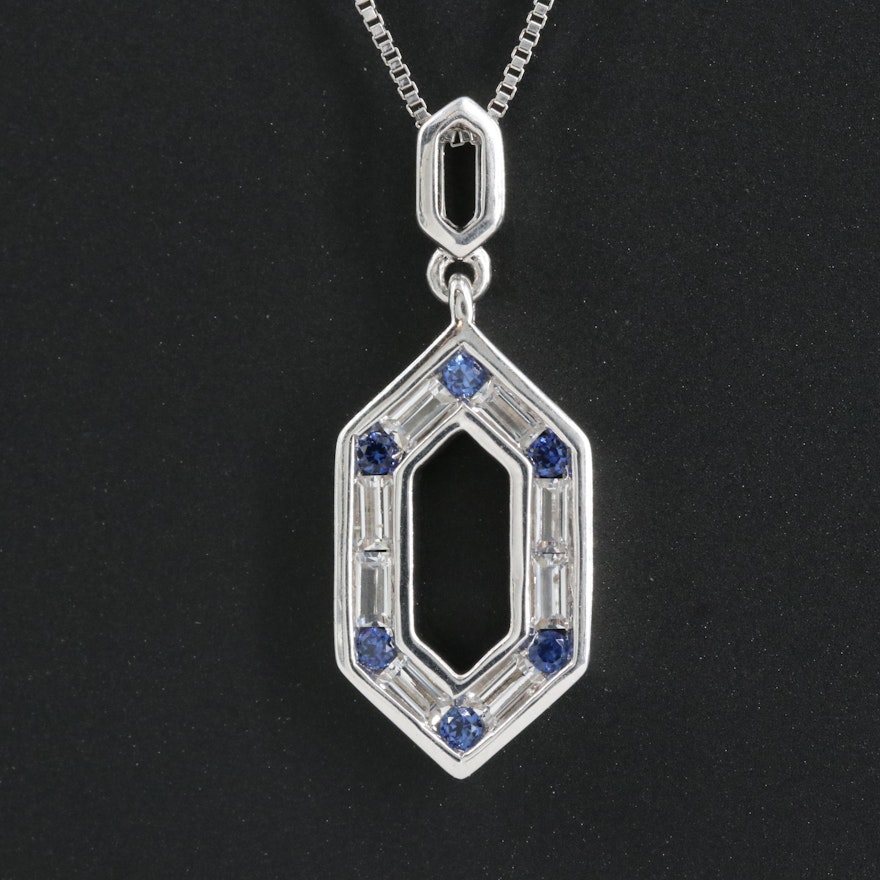 Sterling Blue and White Sapphire Pendant Necklace