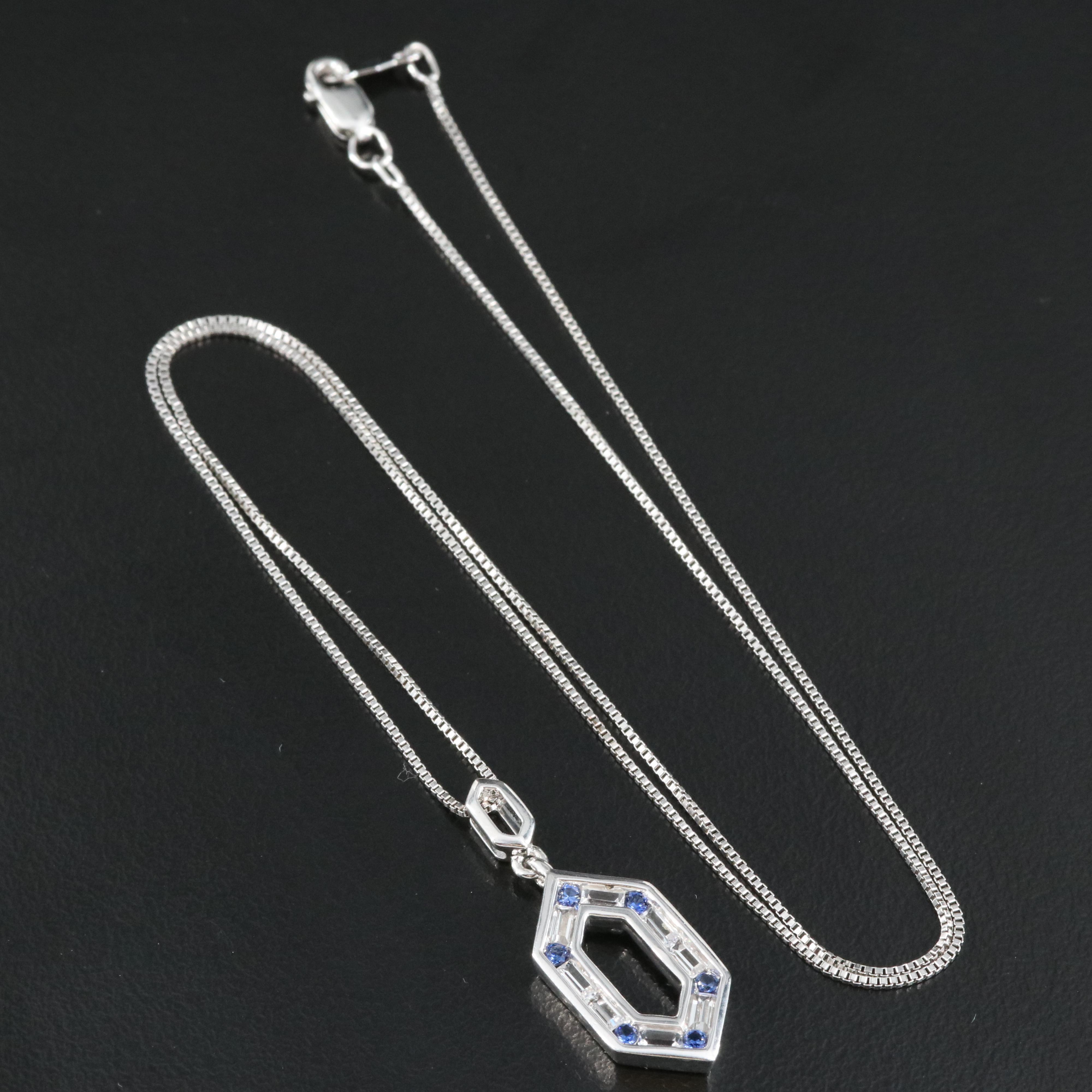 Sterling Blue and White Sapphire Pendant Necklace