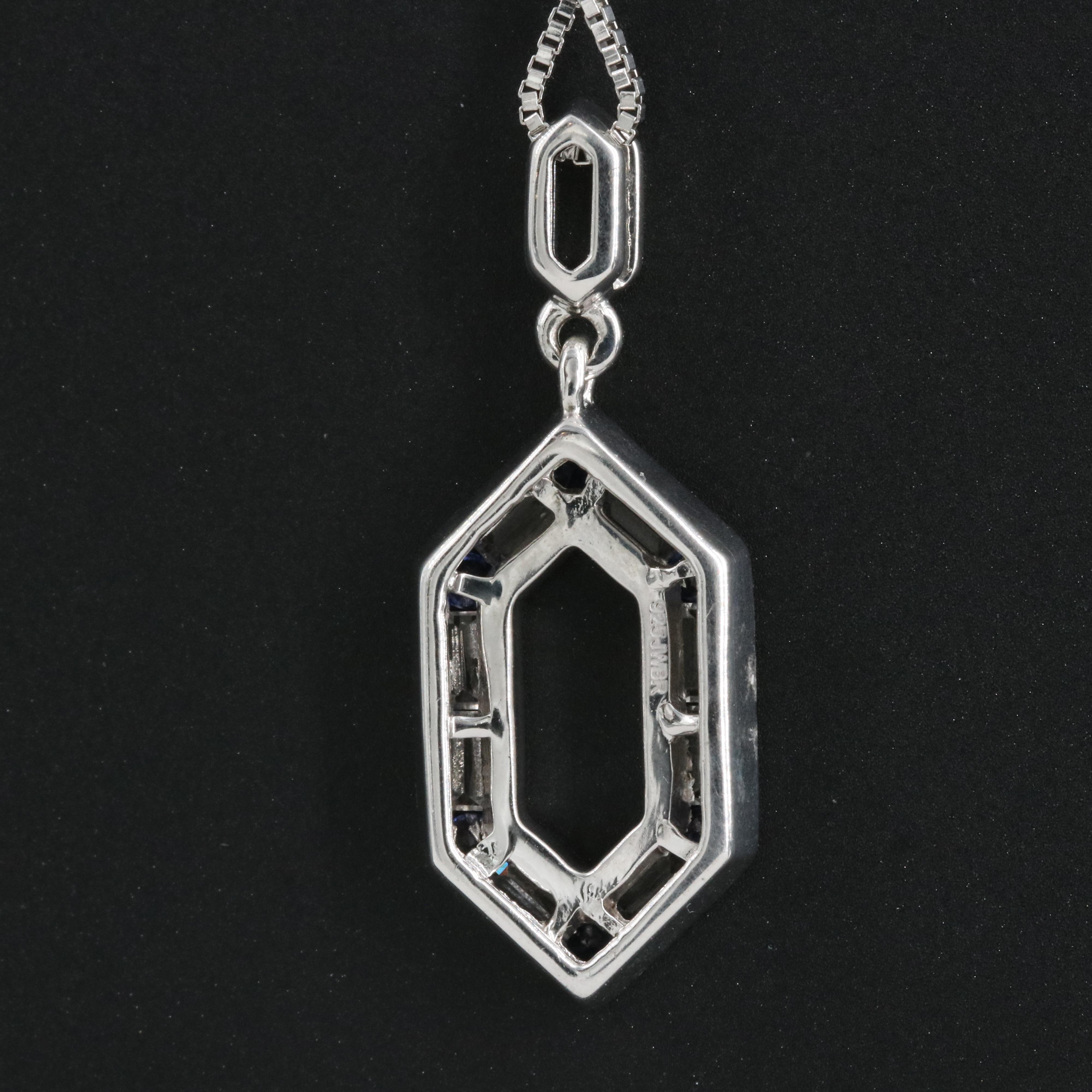 Sterling Blue and White Sapphire Pendant Necklace