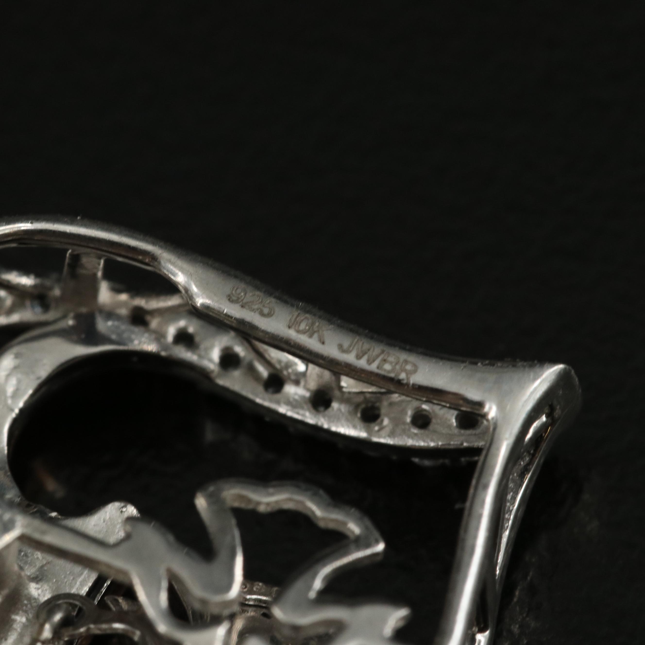 Sterling Sapphire Heart and  Angel Pendant Necklace with 10K Rose Gold Accent