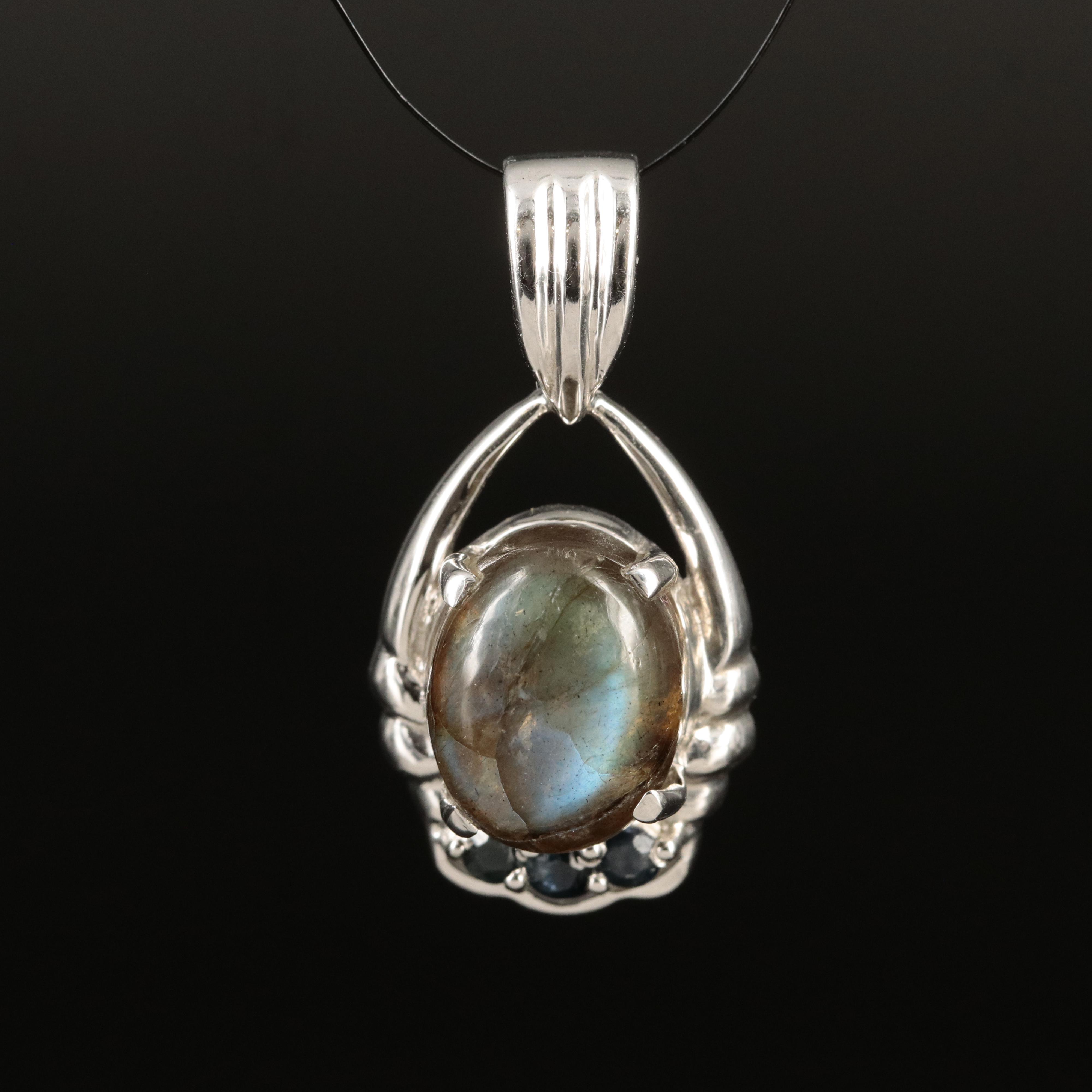 Sterling Labradorite and Sapphire Pendant