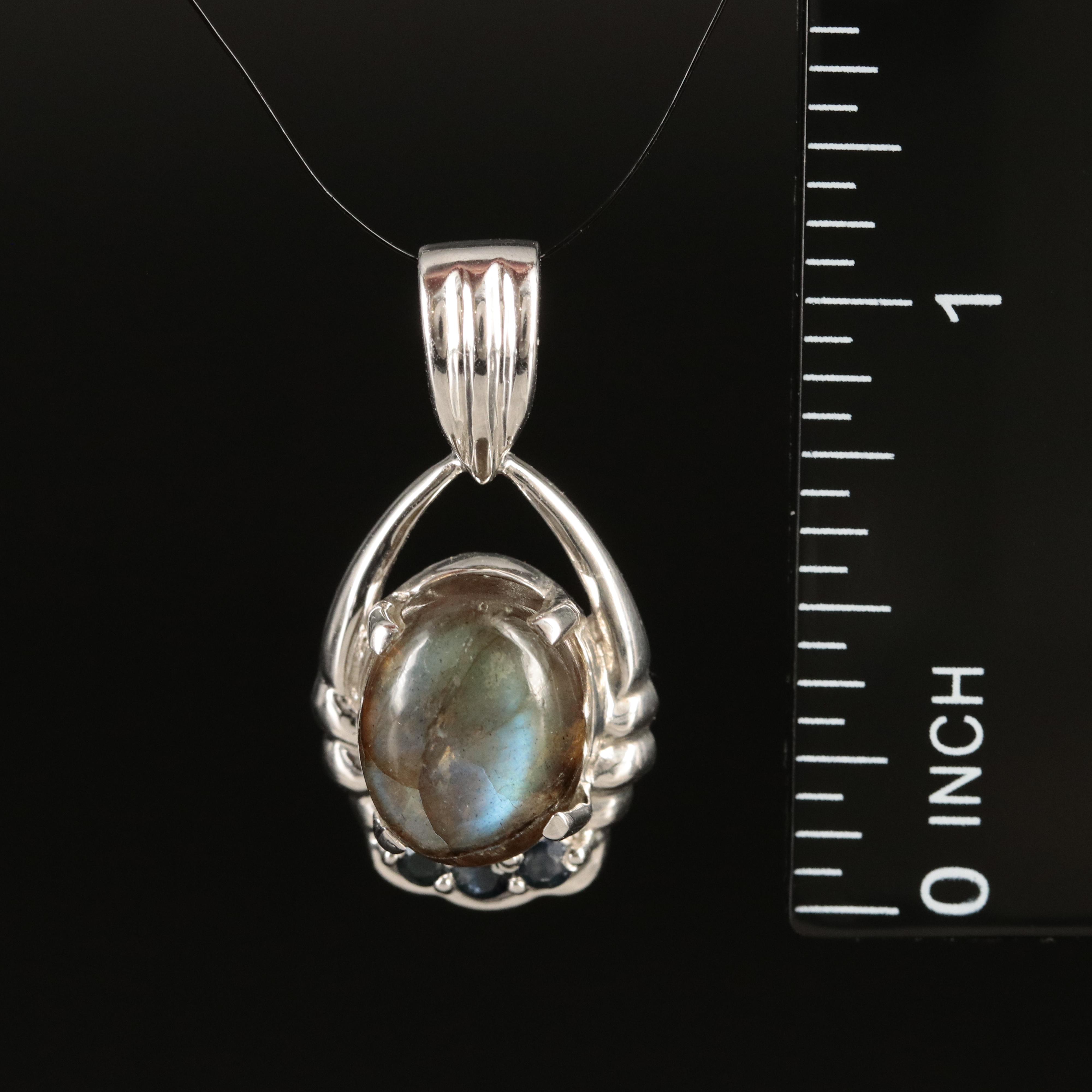 Sterling Labradorite and Sapphire Pendant
