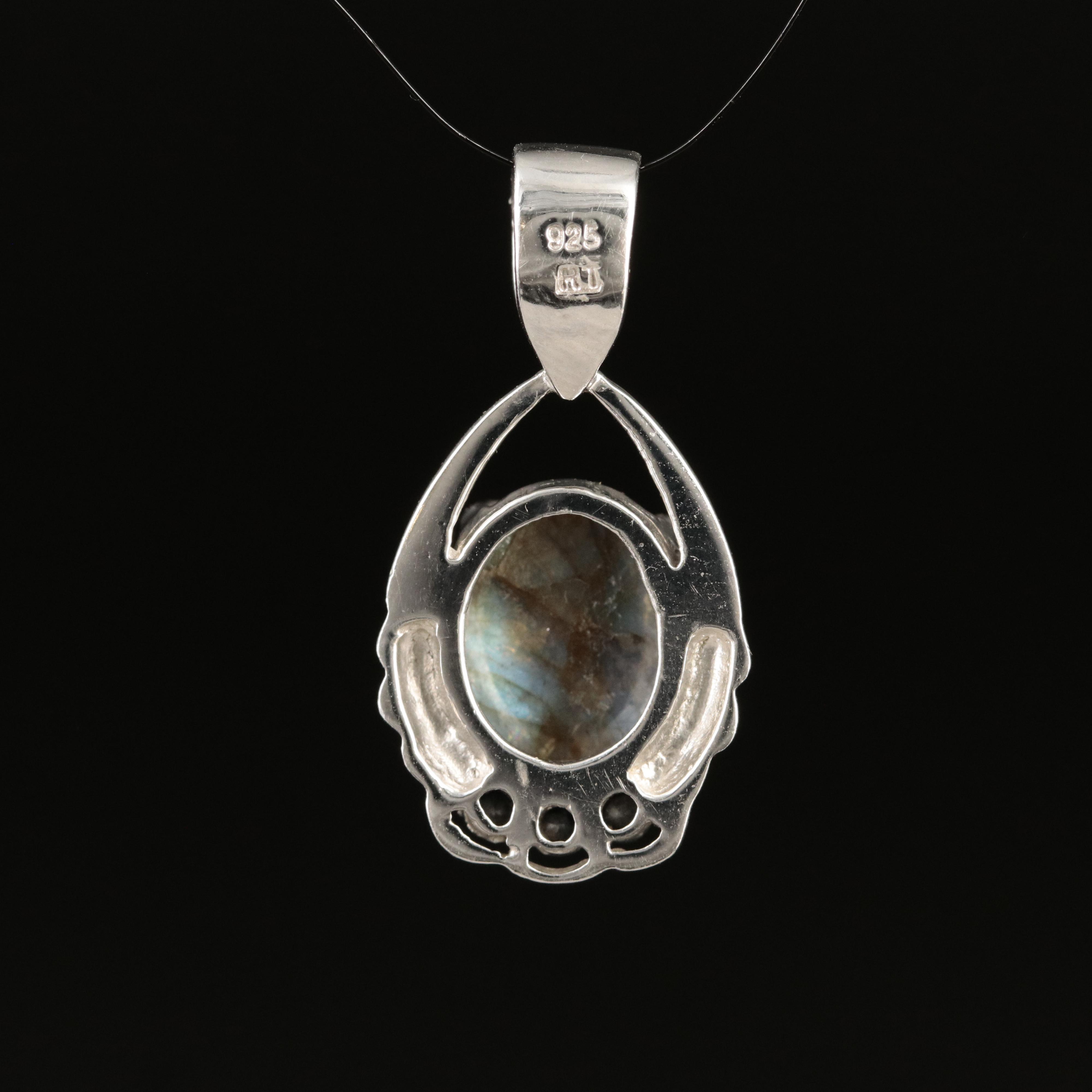 Sterling Labradorite and Sapphire Pendant