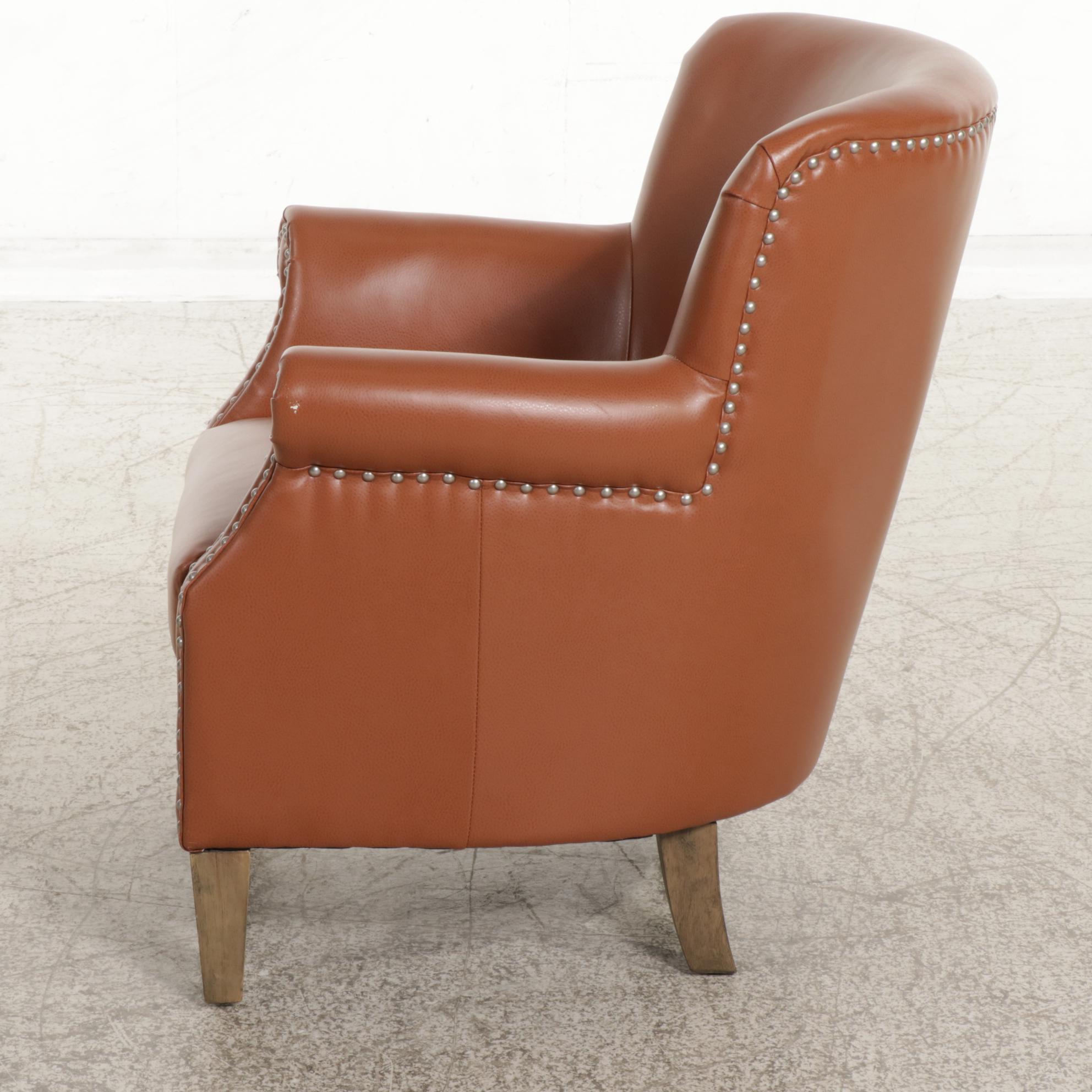 Faux Leather and Brass-Tacked Club Chair