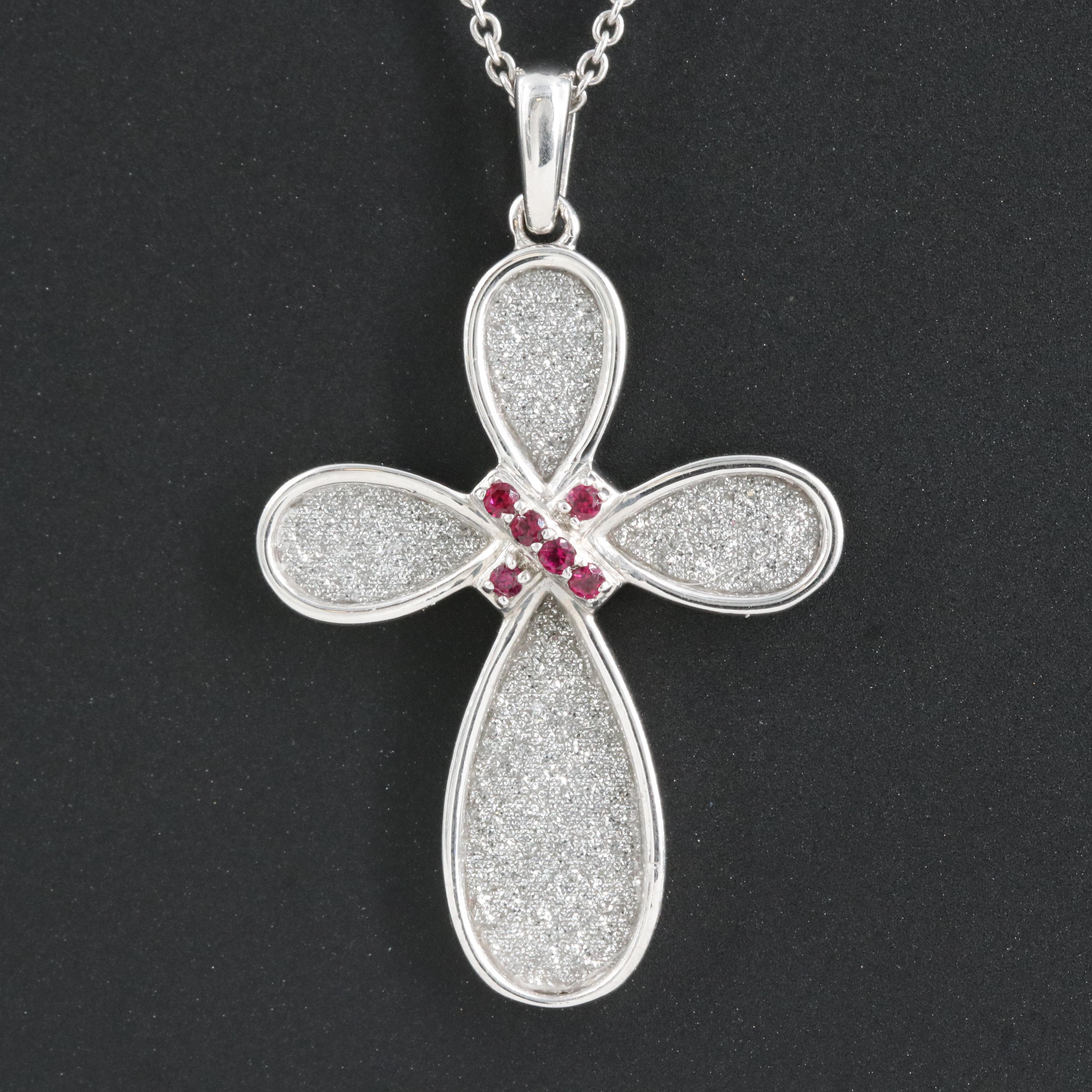 Sterling Ruby Cross Pendant Necklace