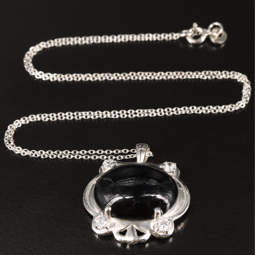 Sterling Black Onyx and Cubic Zirconia Pendant Necklace