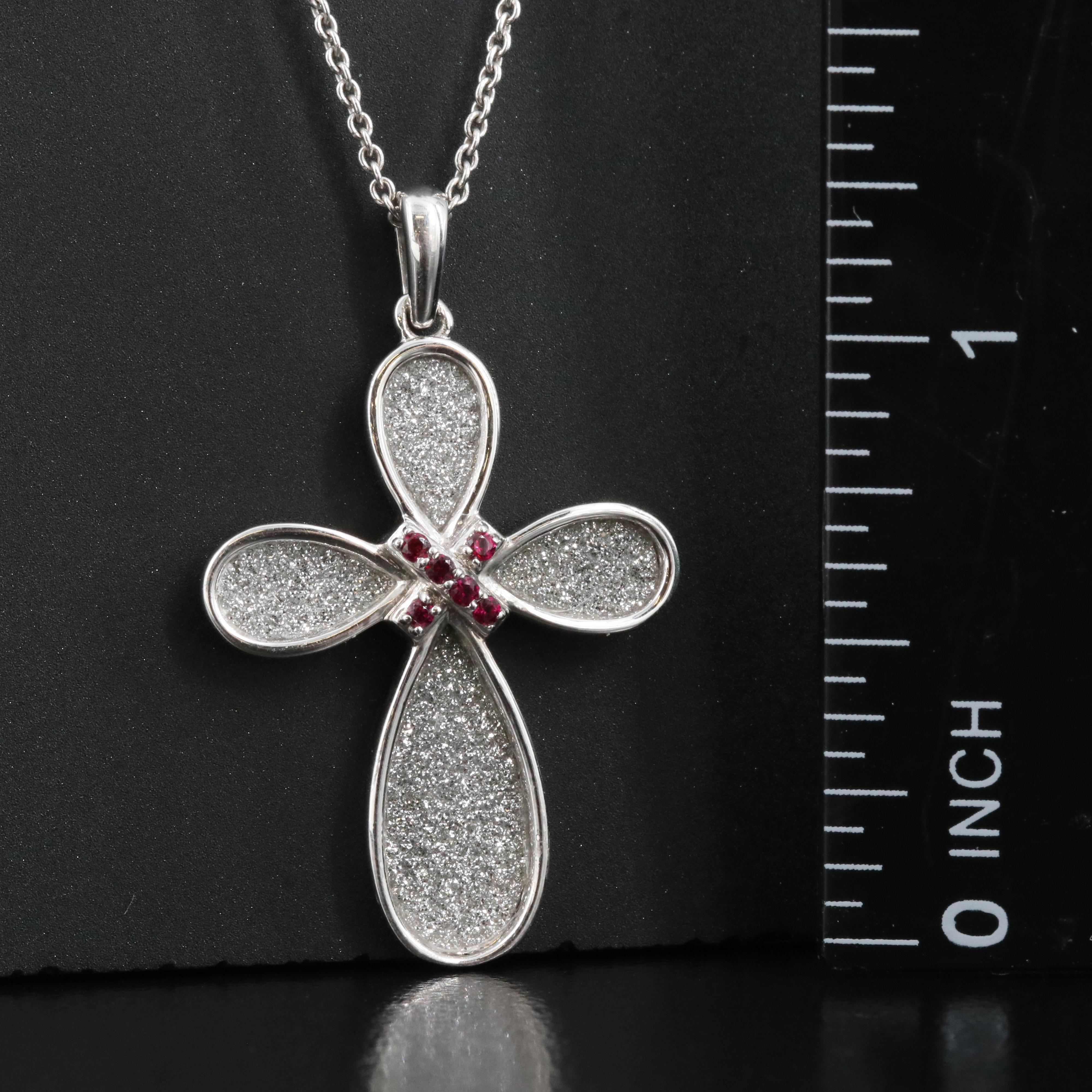 Sterling Ruby Cross Pendant Necklace