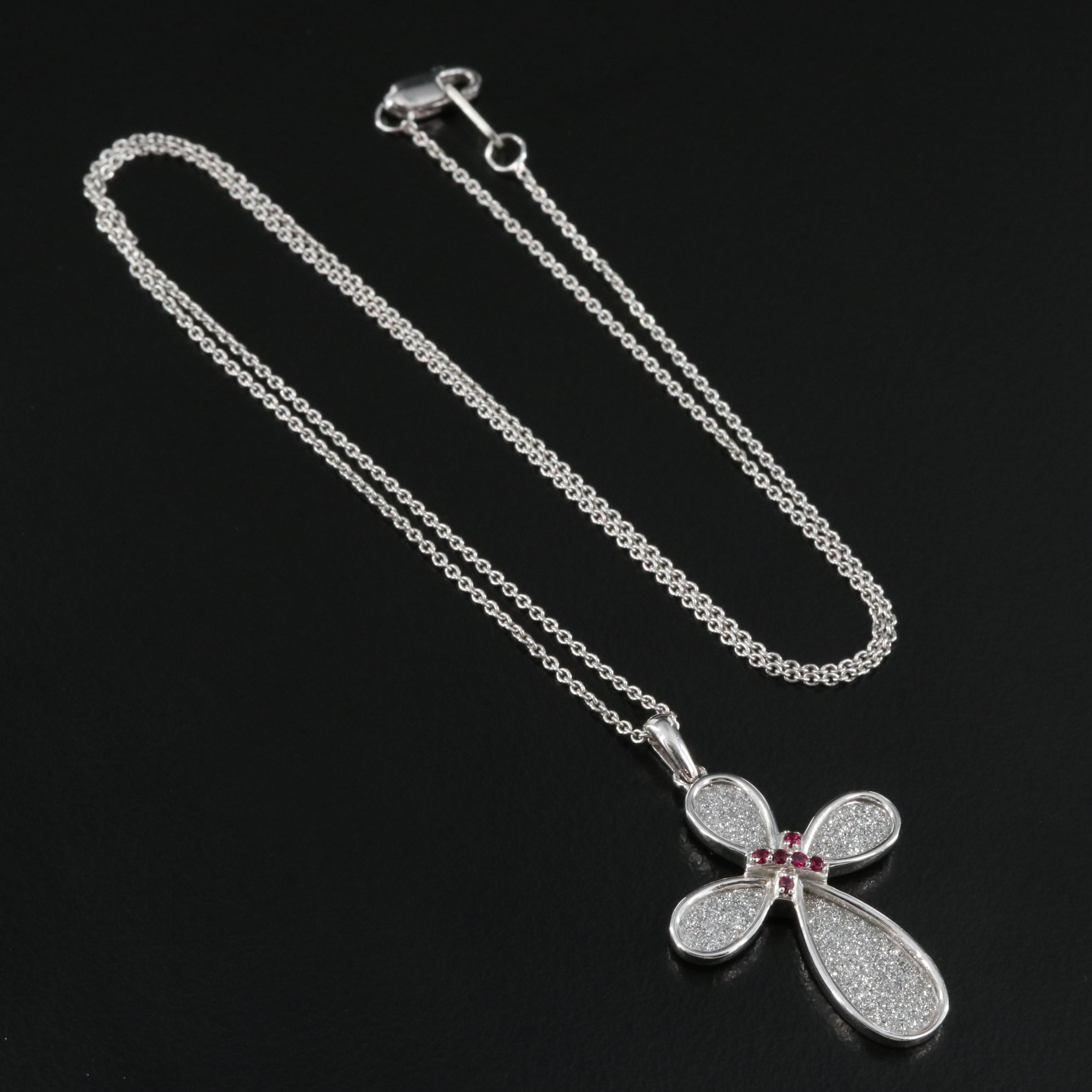 Sterling Ruby Cross Pendant Necklace