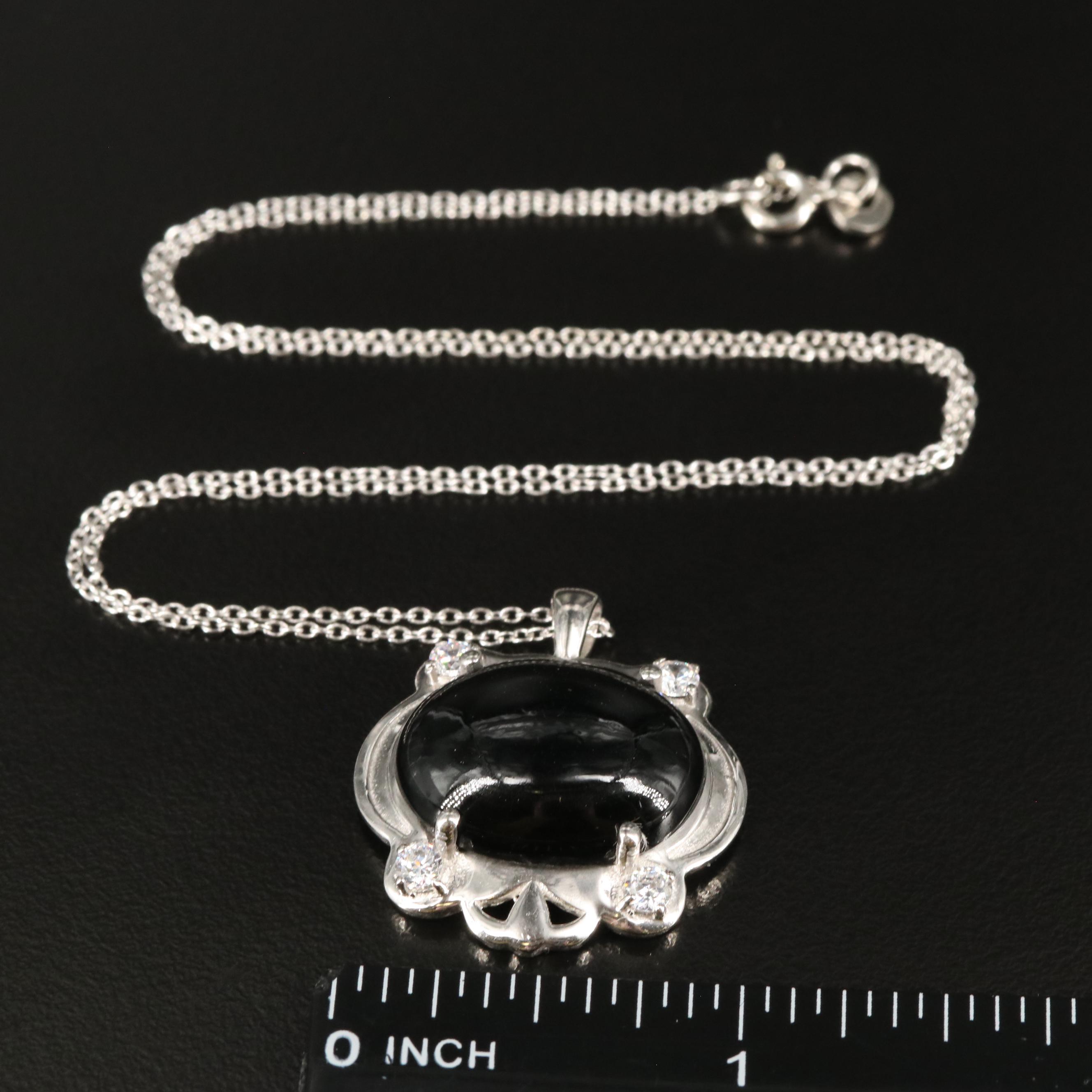 Sterling Black Onyx and Cubic Zirconia Pendant Necklace