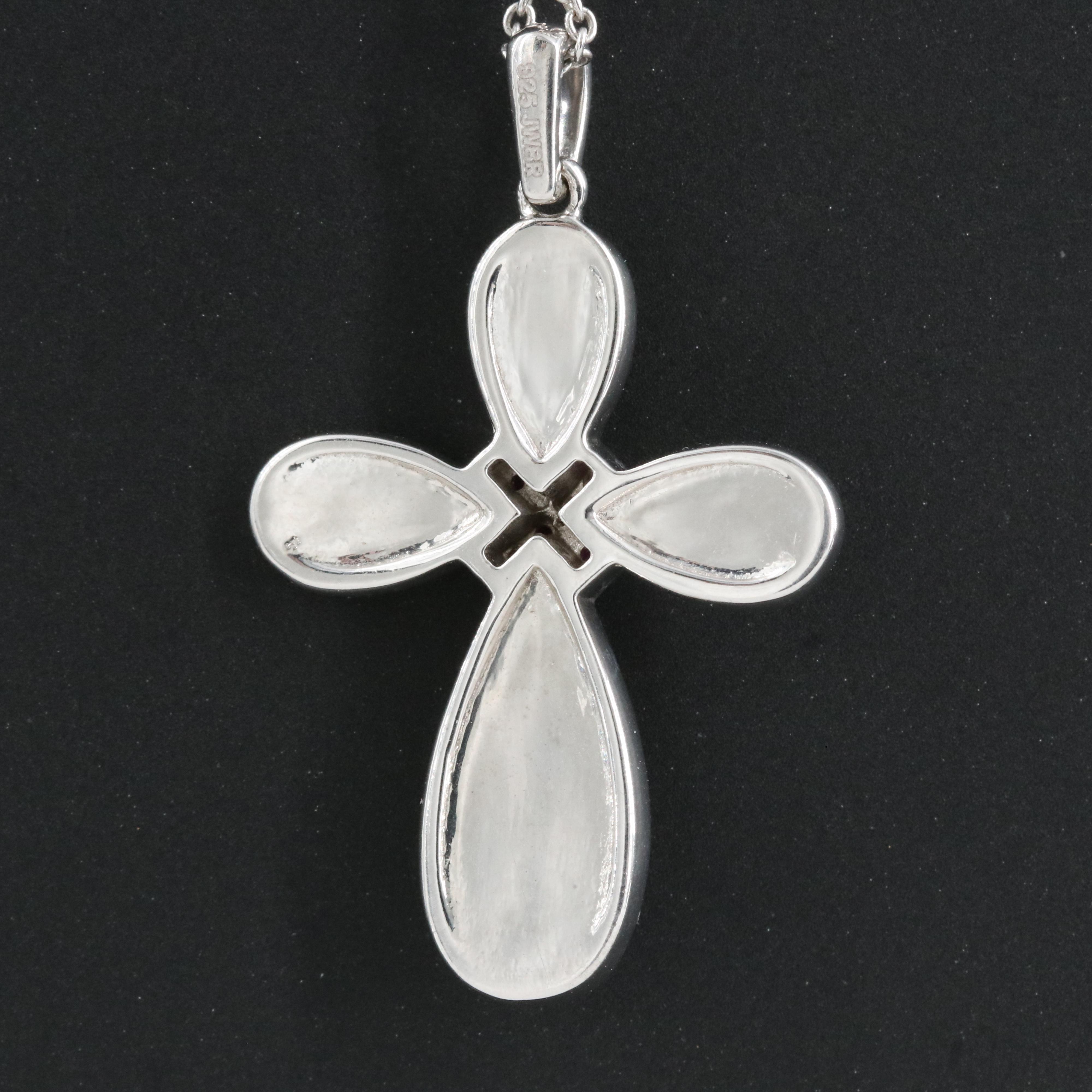 Sterling Ruby Cross Pendant Necklace