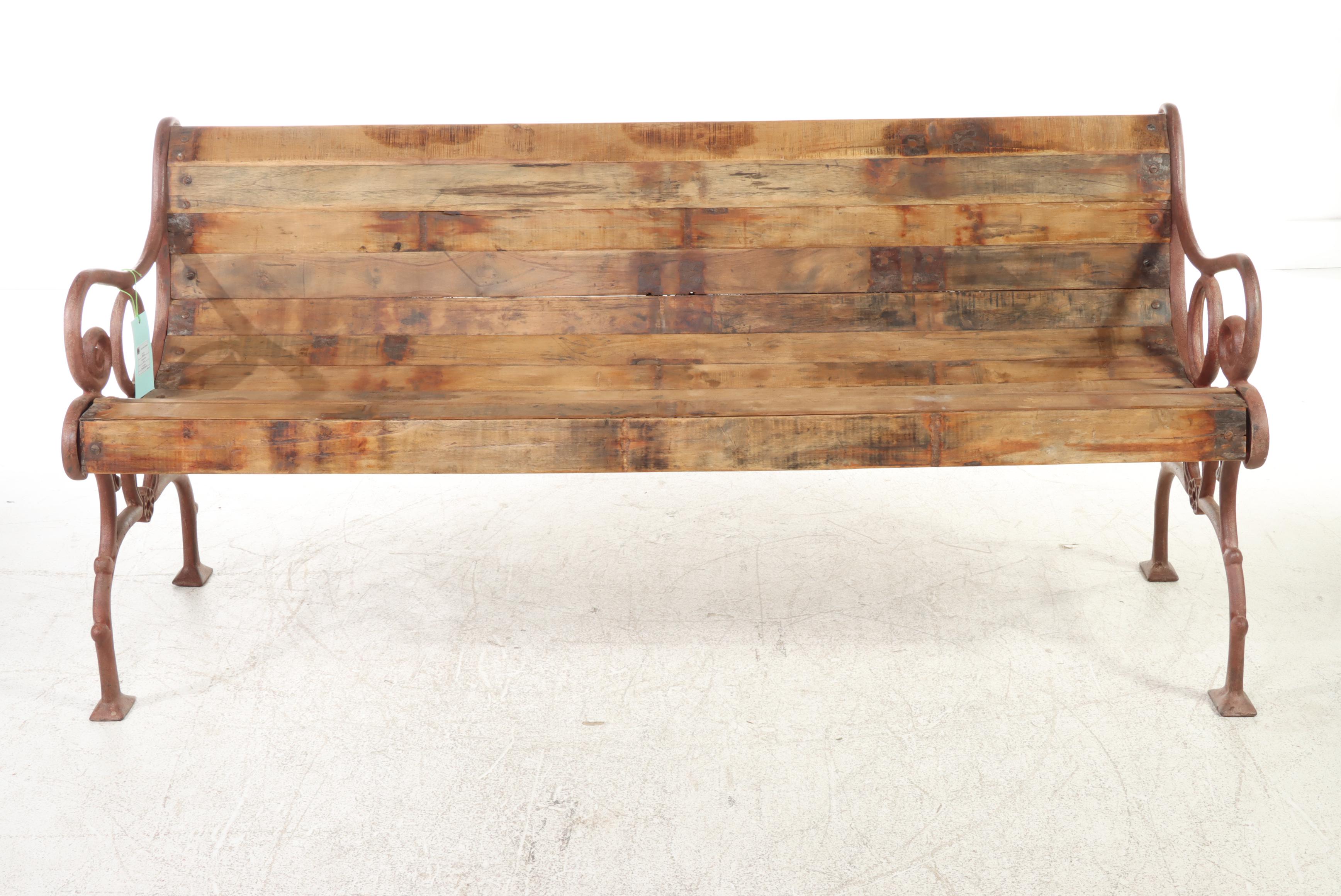 Iron and Wood Slat Park Bench