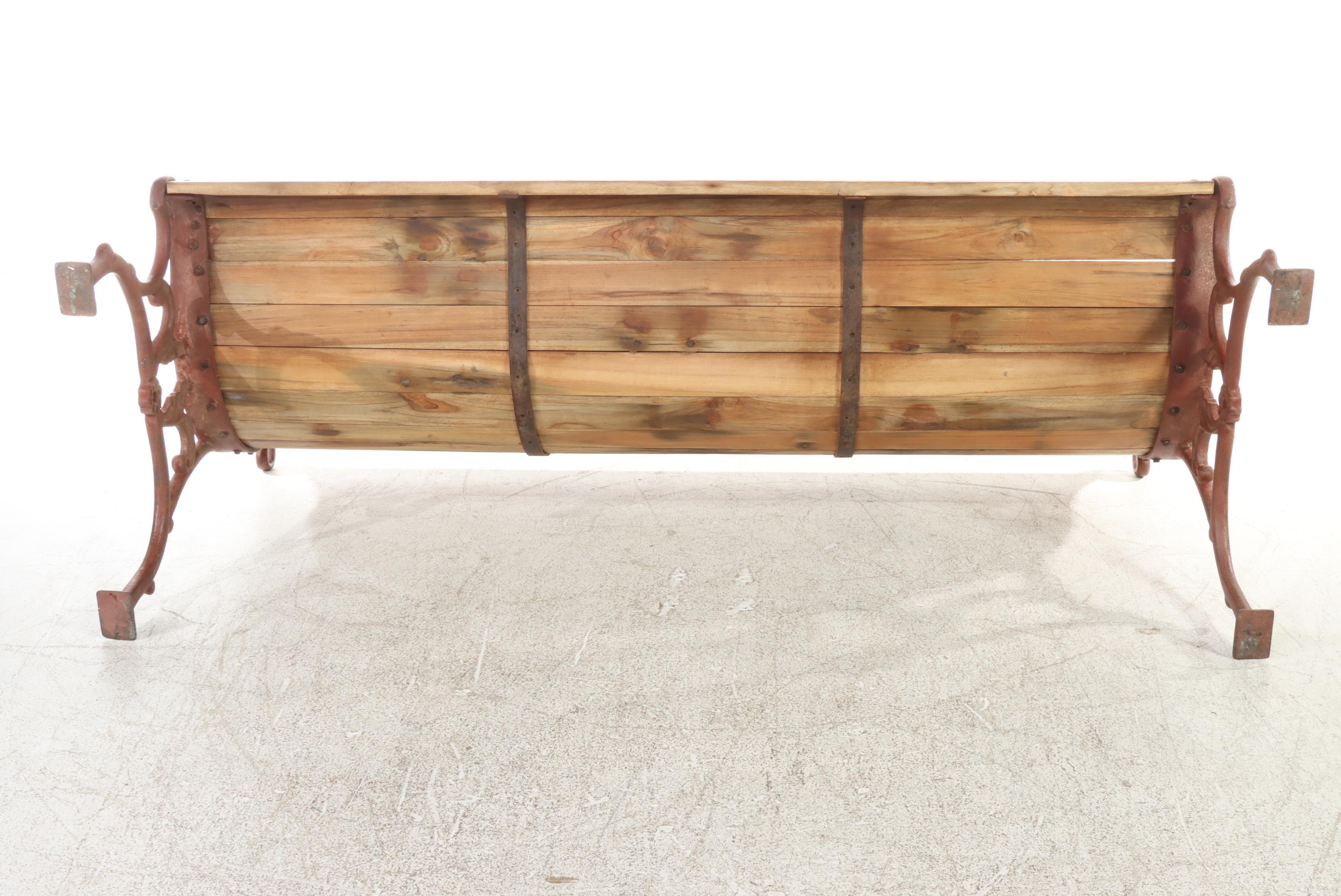 Iron and Wood Slat Park Bench