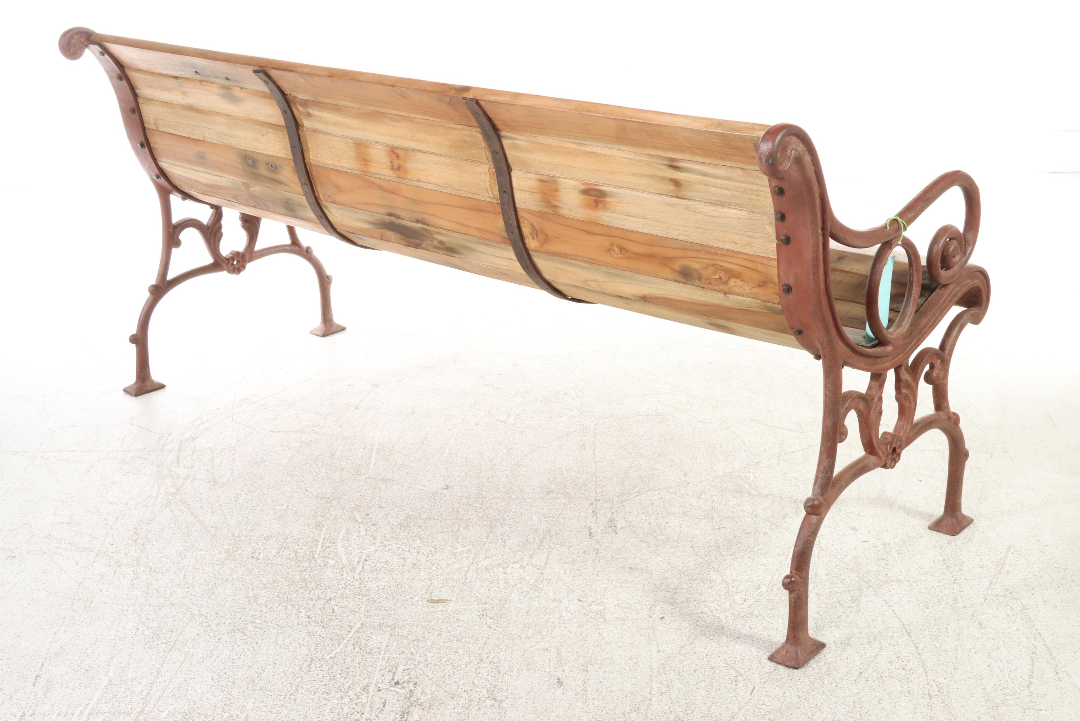 Iron and Wood Slat Park Bench