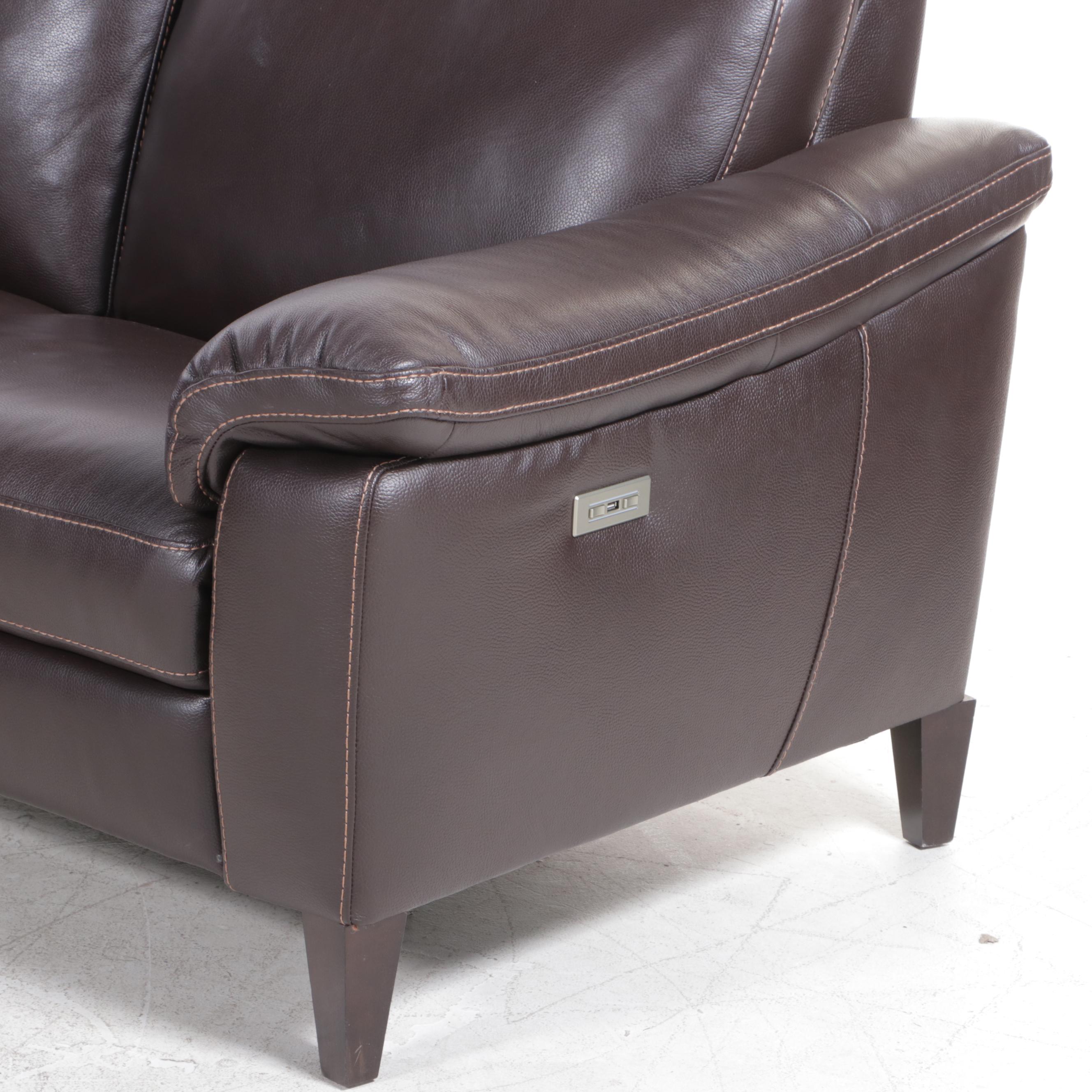 Natuzzi Contemporary Leather Five-Piece Power Reclining Sectional