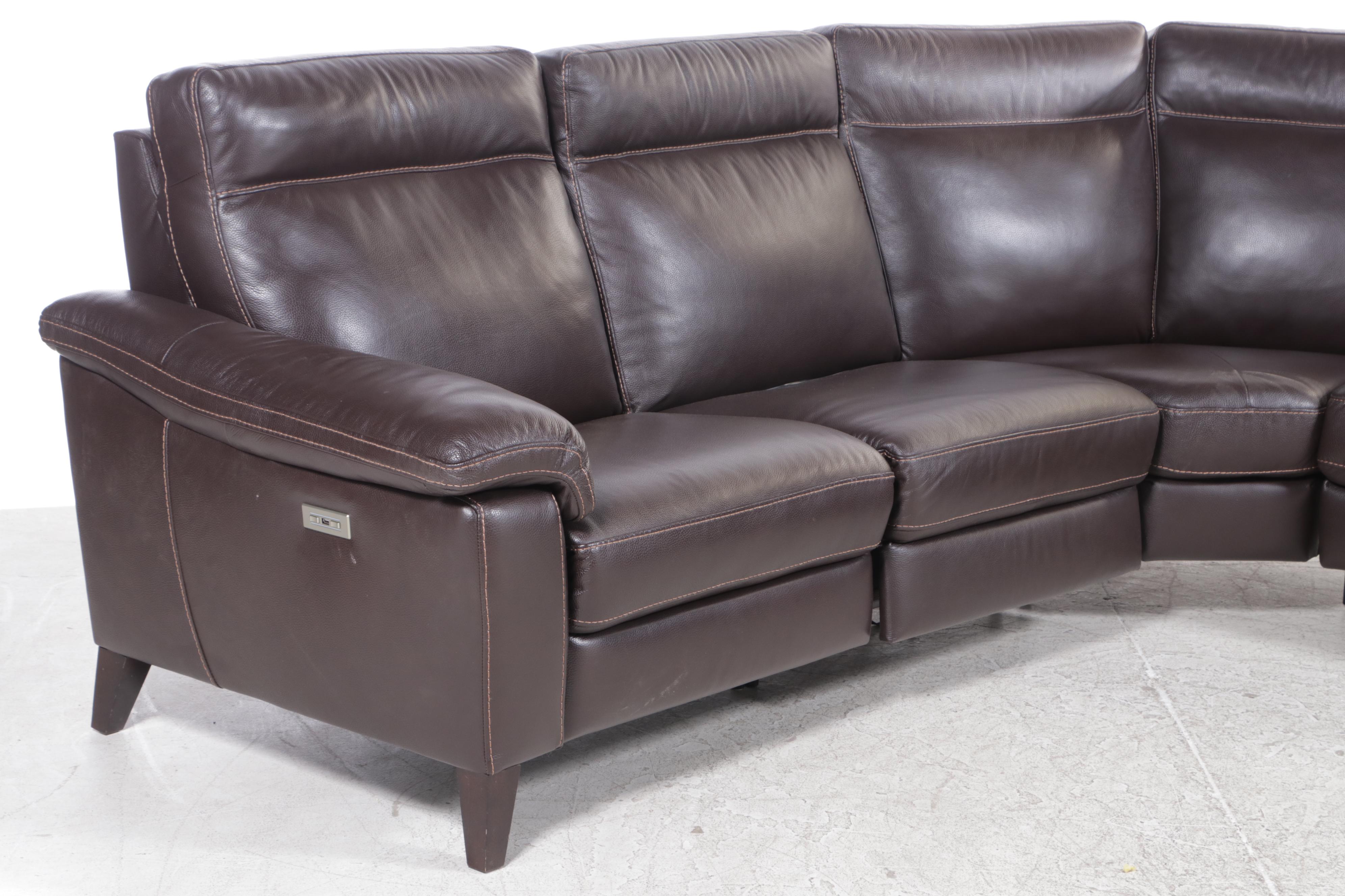 Natuzzi Contemporary Leather Five-Piece Power Reclining Sectional