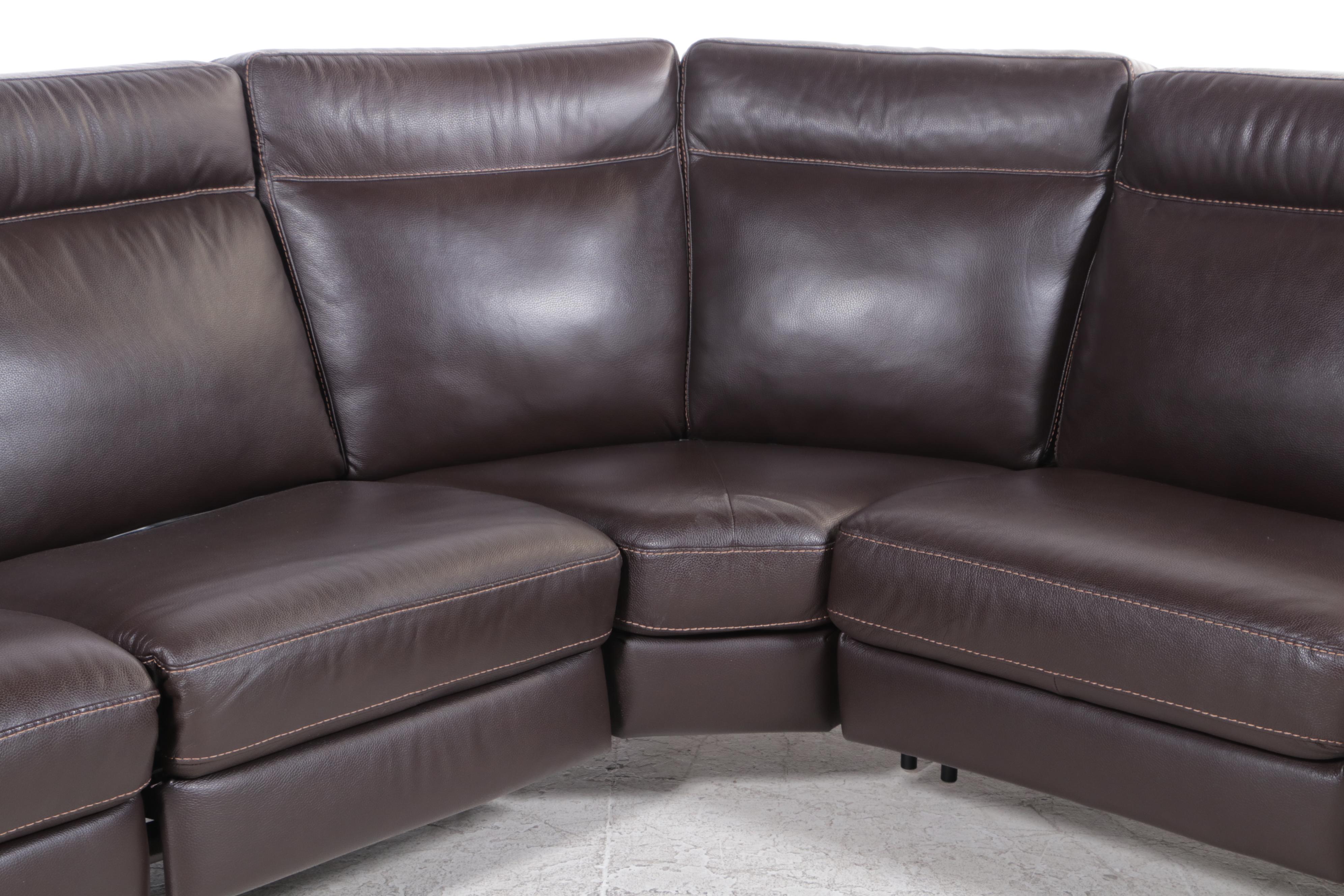 Natuzzi Contemporary Leather Five-Piece Power Reclining Sectional