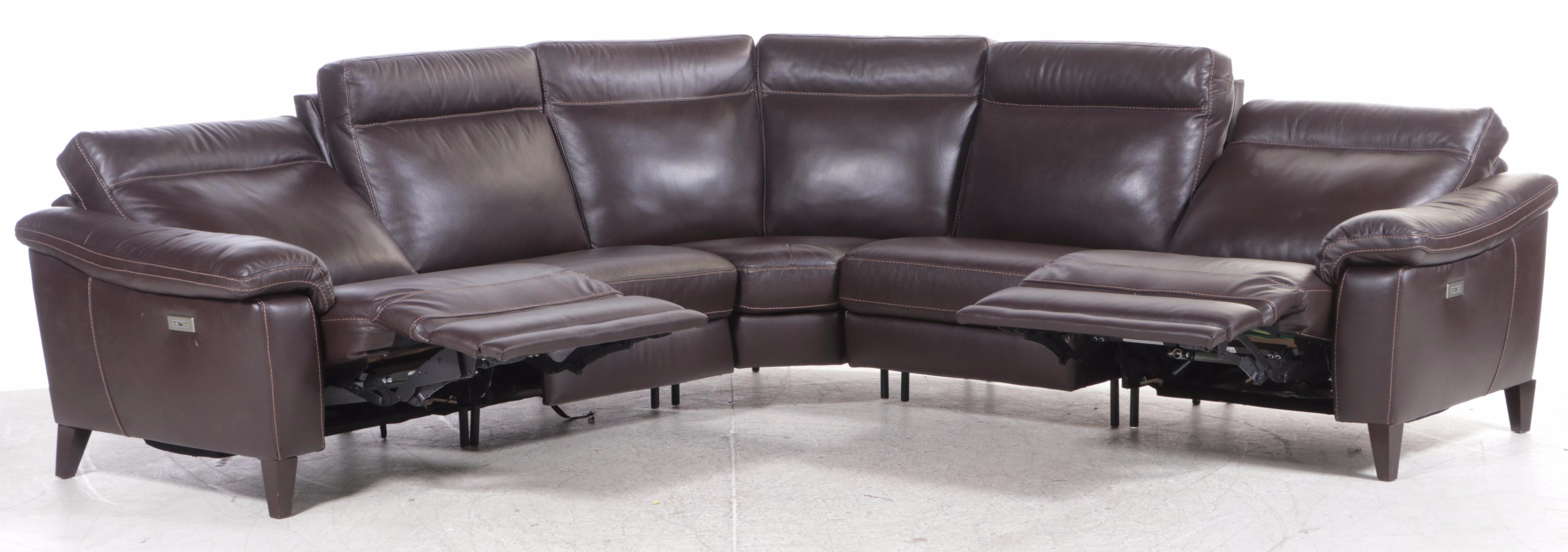 Natuzzi Contemporary Leather Five-Piece Power Reclining Sectional
