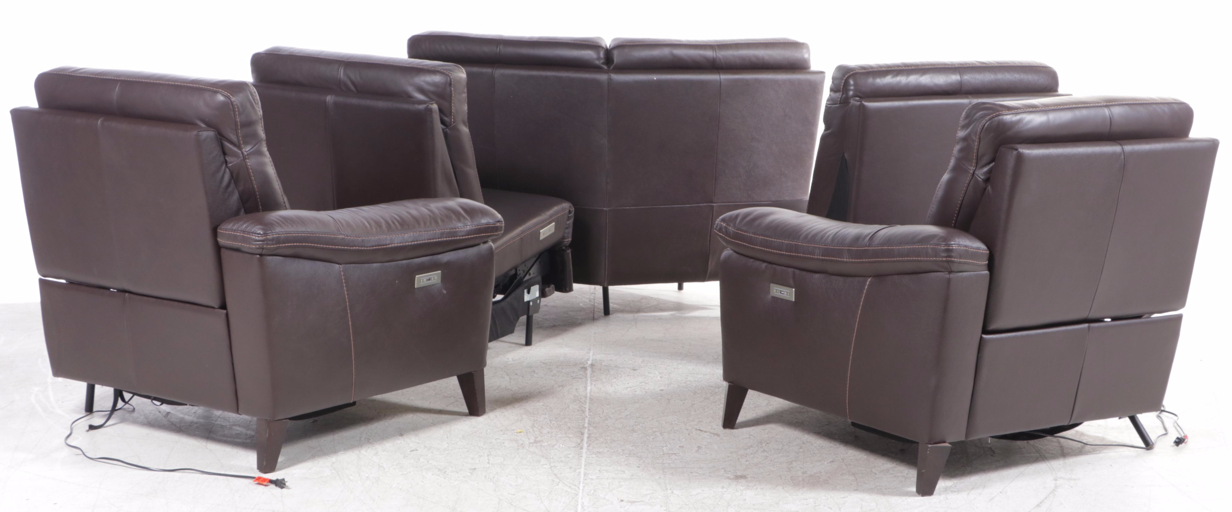 Natuzzi Contemporary Leather Five-Piece Power Reclining Sectional