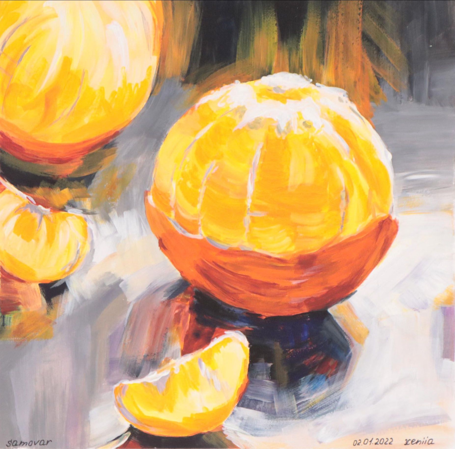 Still Life Acrylic Painting of Oranges, 2022