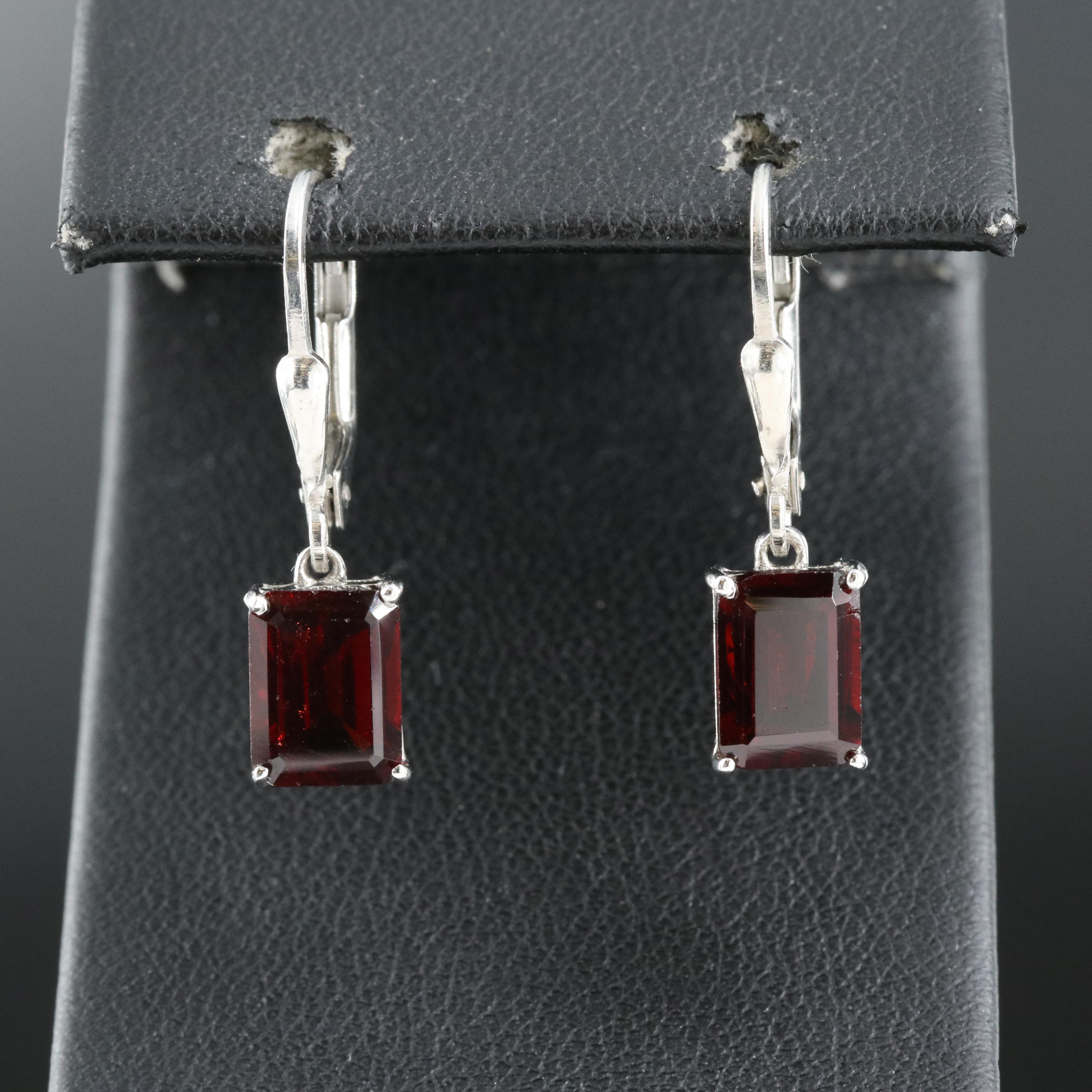 Sterling Garnet Solitaire Earrings