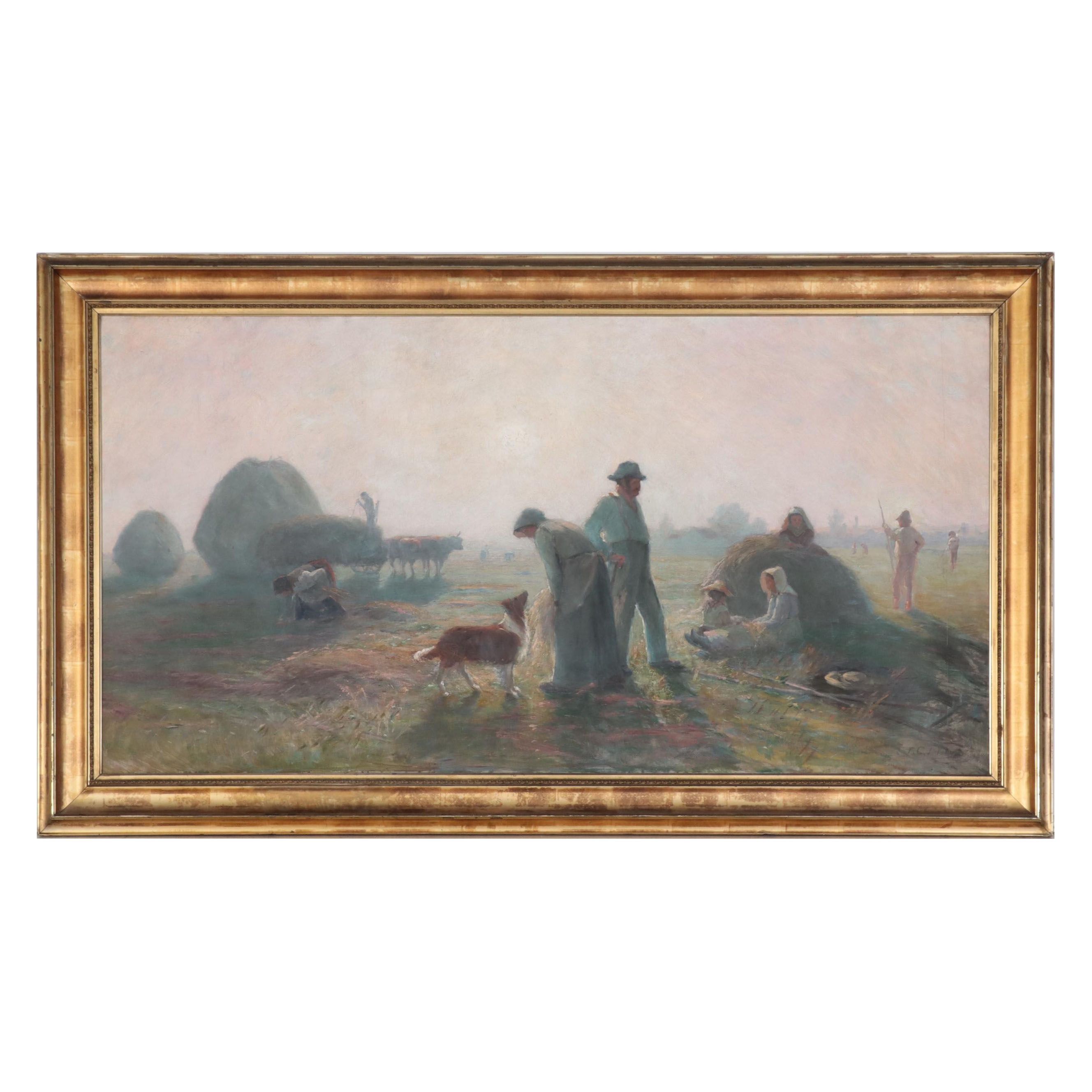 Thomas Corwin Lindsay Large-Scale Pastoral Scene Oil Painting, Circa 1900