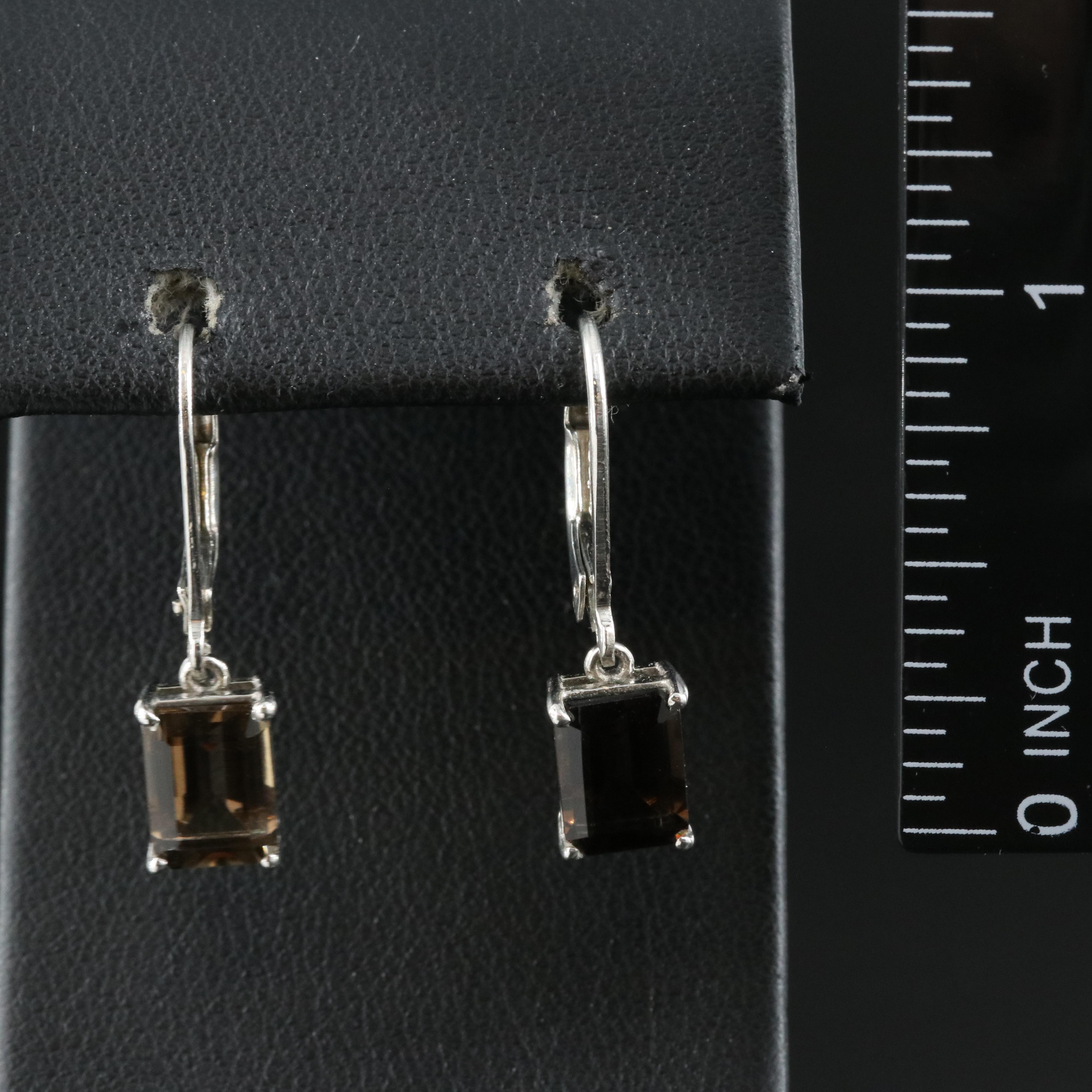 Sterling Smoky Quartz Solitaire Earrings