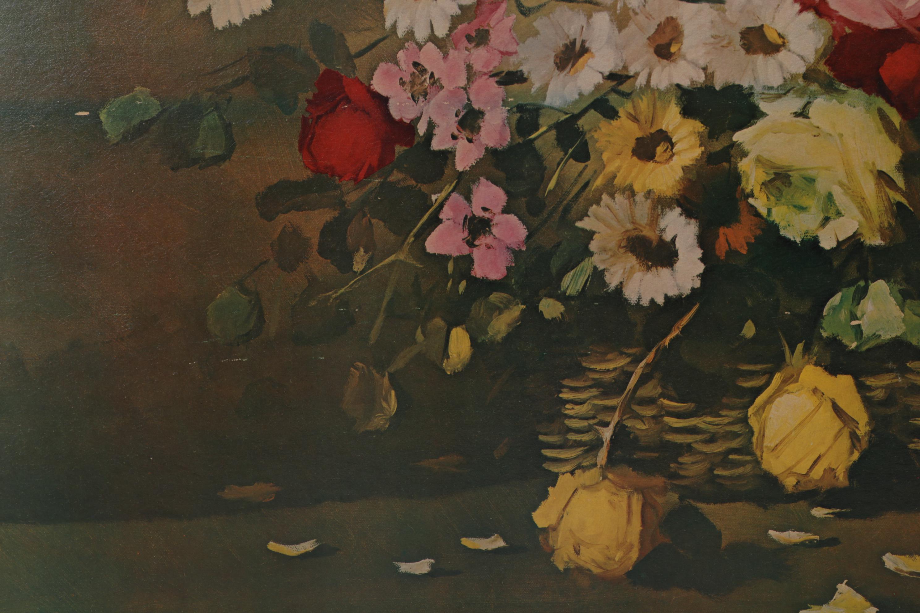 Still Life of Flower Arrangement Offset Lithograph, Circa 1970