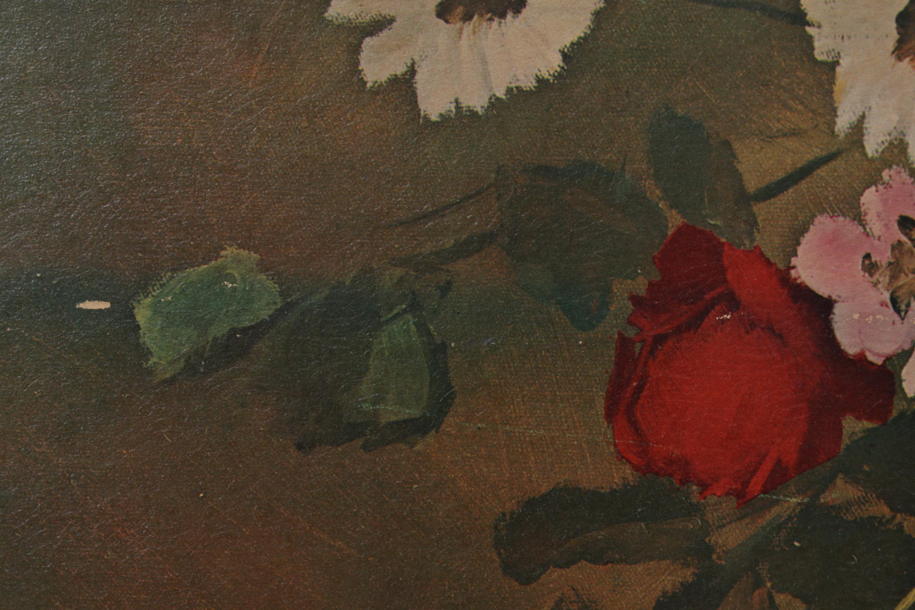 Still Life of Flower Arrangement Offset Lithograph, Circa 1970