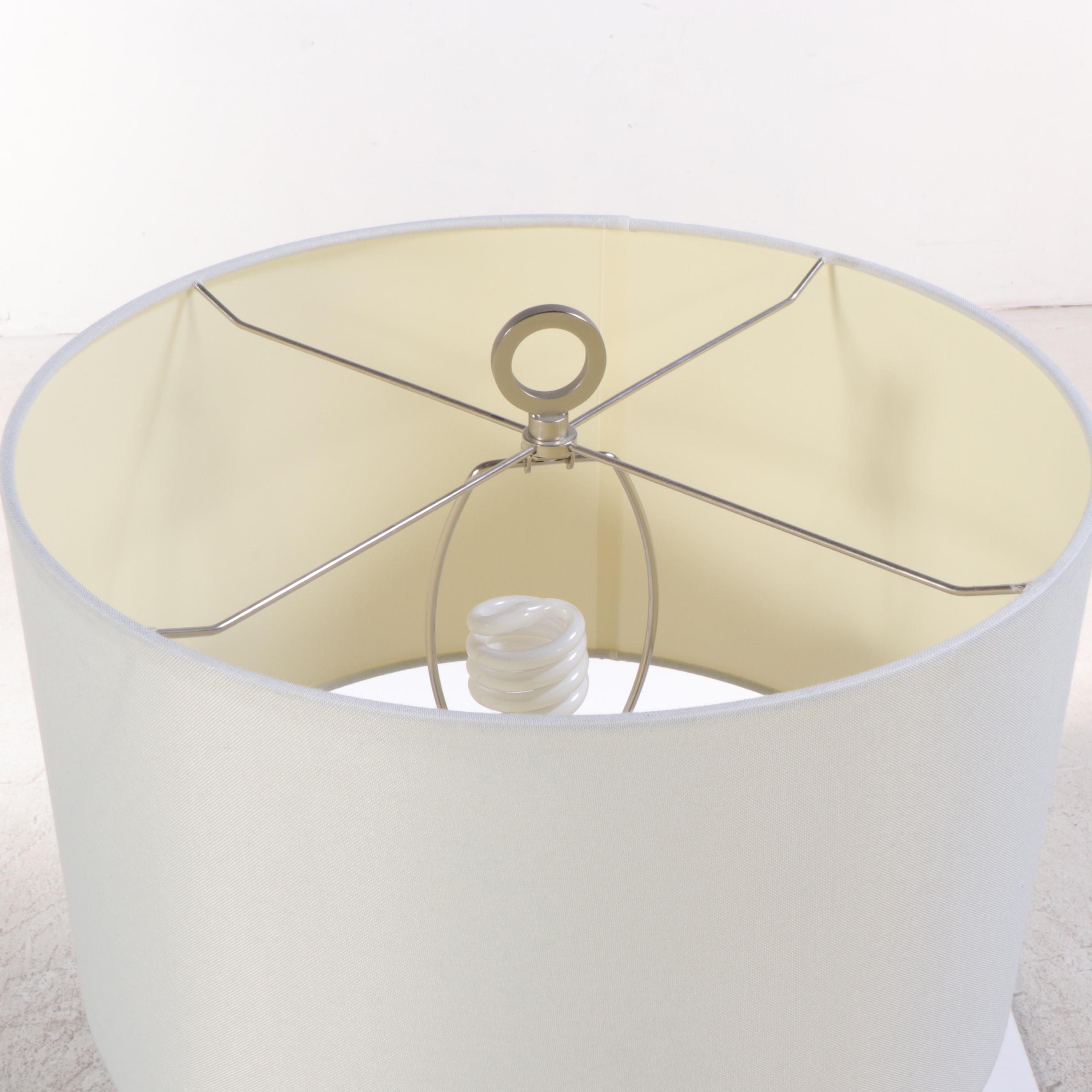 Crate & Barrel "Axiom" Brushed Nickel Floor Lamp With Drum Shade, Contemporary