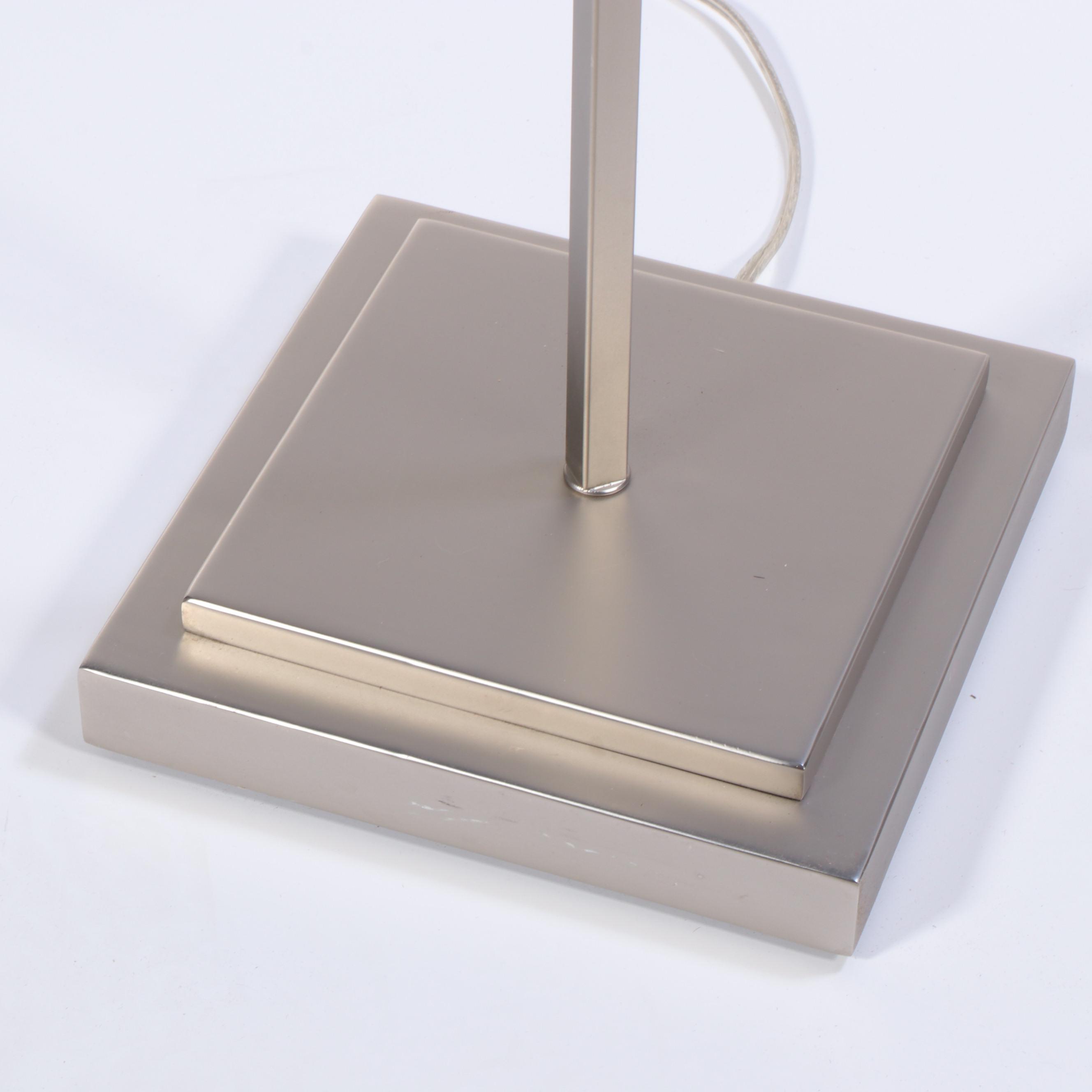 Crate & Barrel "Axiom" Brushed Nickel Floor Lamp With Drum Shade, Contemporary