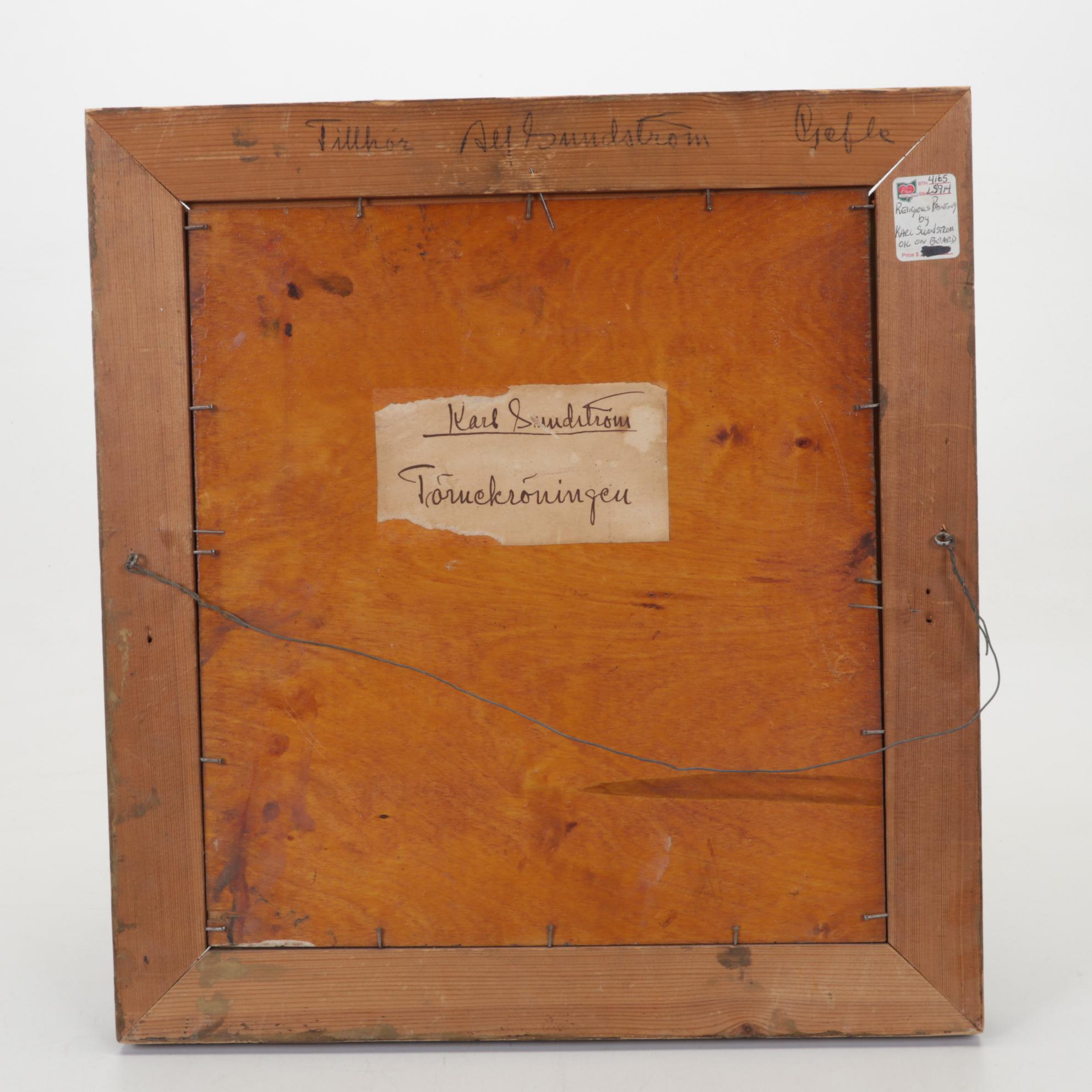 Karl Sundstrom Folk Art Oil Painting of Jesus Wearing Crown of Thorns