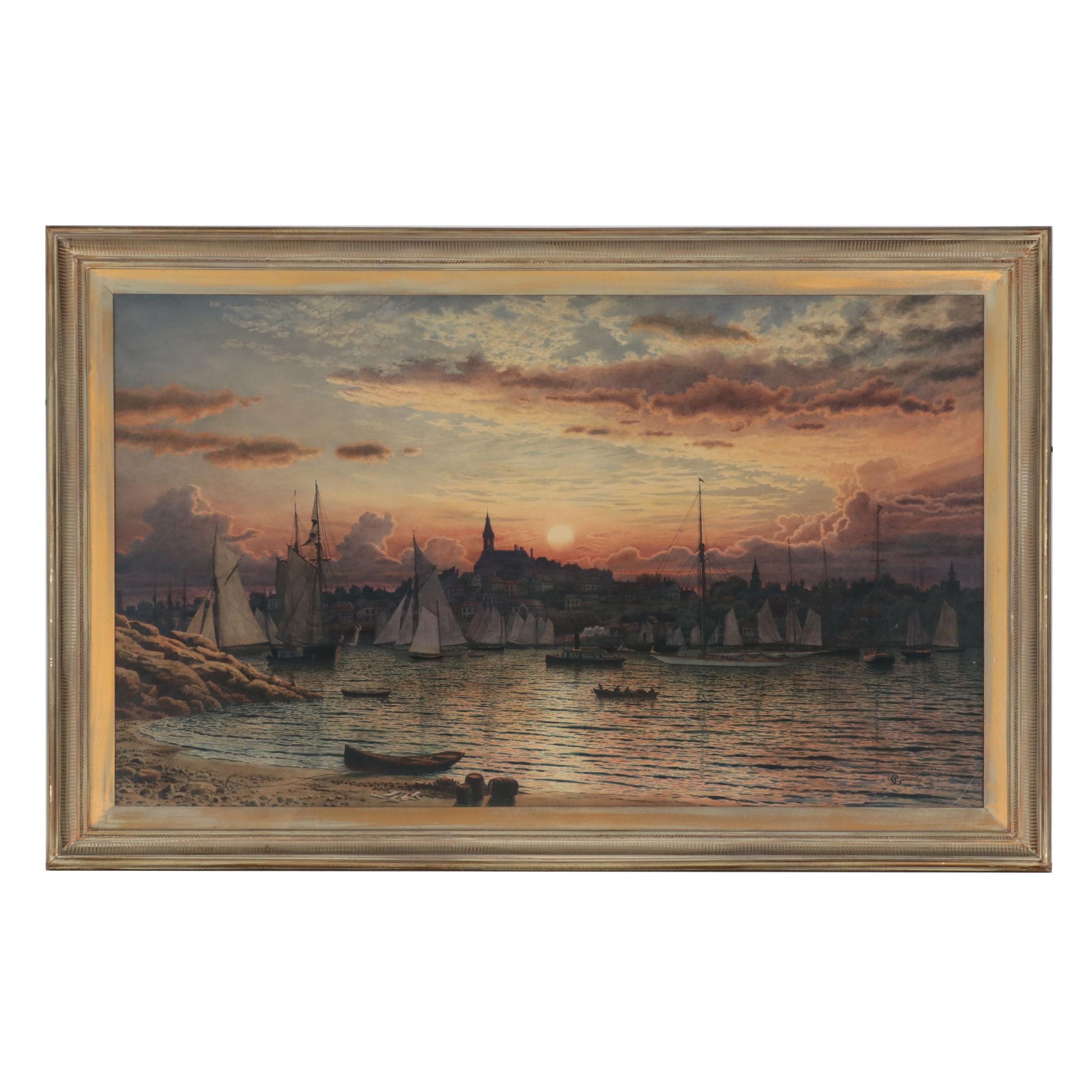 Peter Caledon Cameron Watercolor Painting "Evening After A Yacht Race," 1895