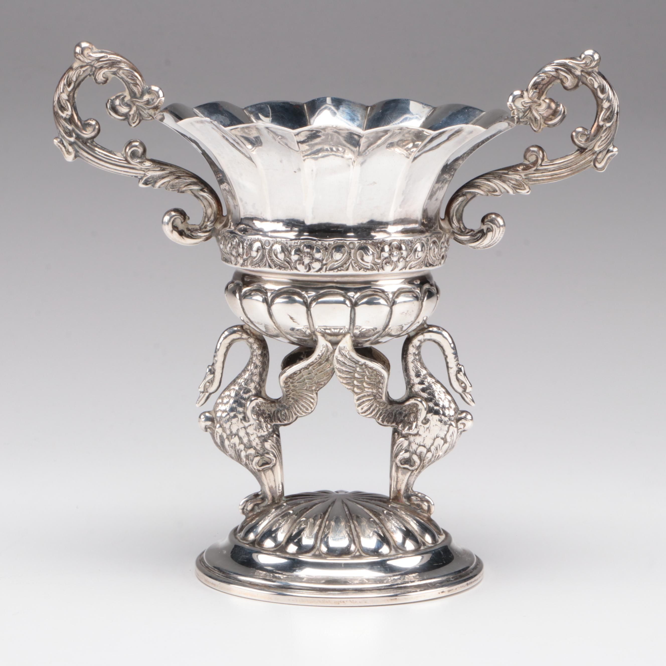 Spanish 915 Silver Sweet Meat Table Centerpiece with Swan Base