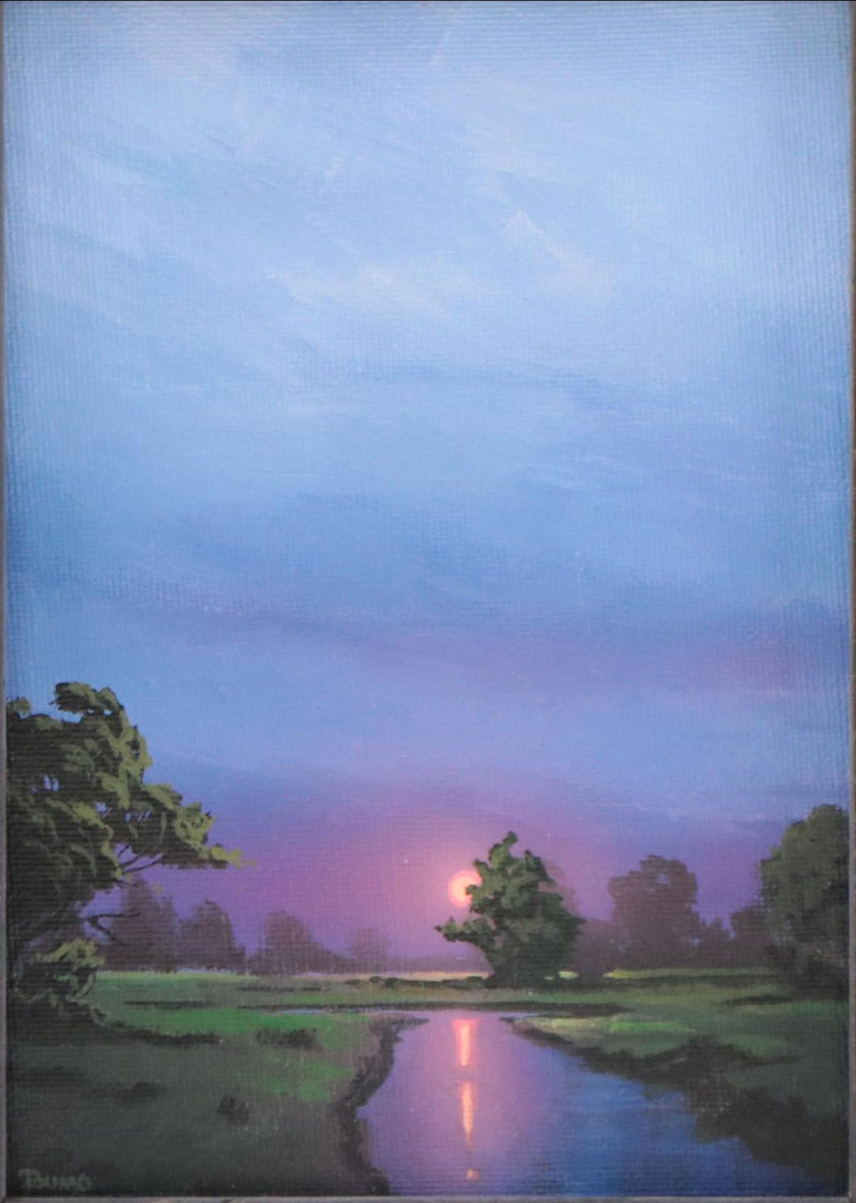 Douglas “Bumo” Johnpeer Oil Painting of Sunset Landscape