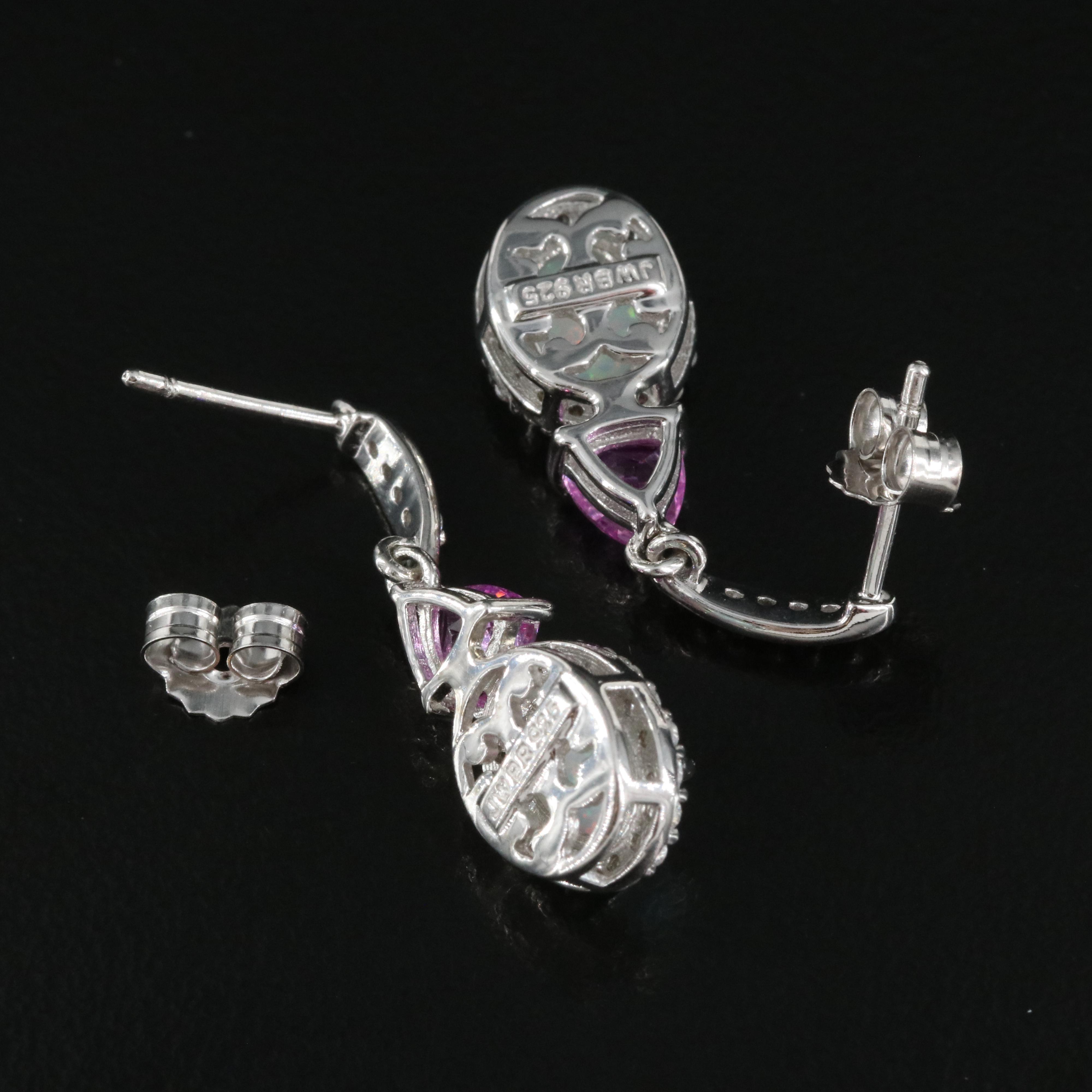 Sterling Lab Grown Opal, Lab Grown Pink Sapphire and White Sapphire Earrings