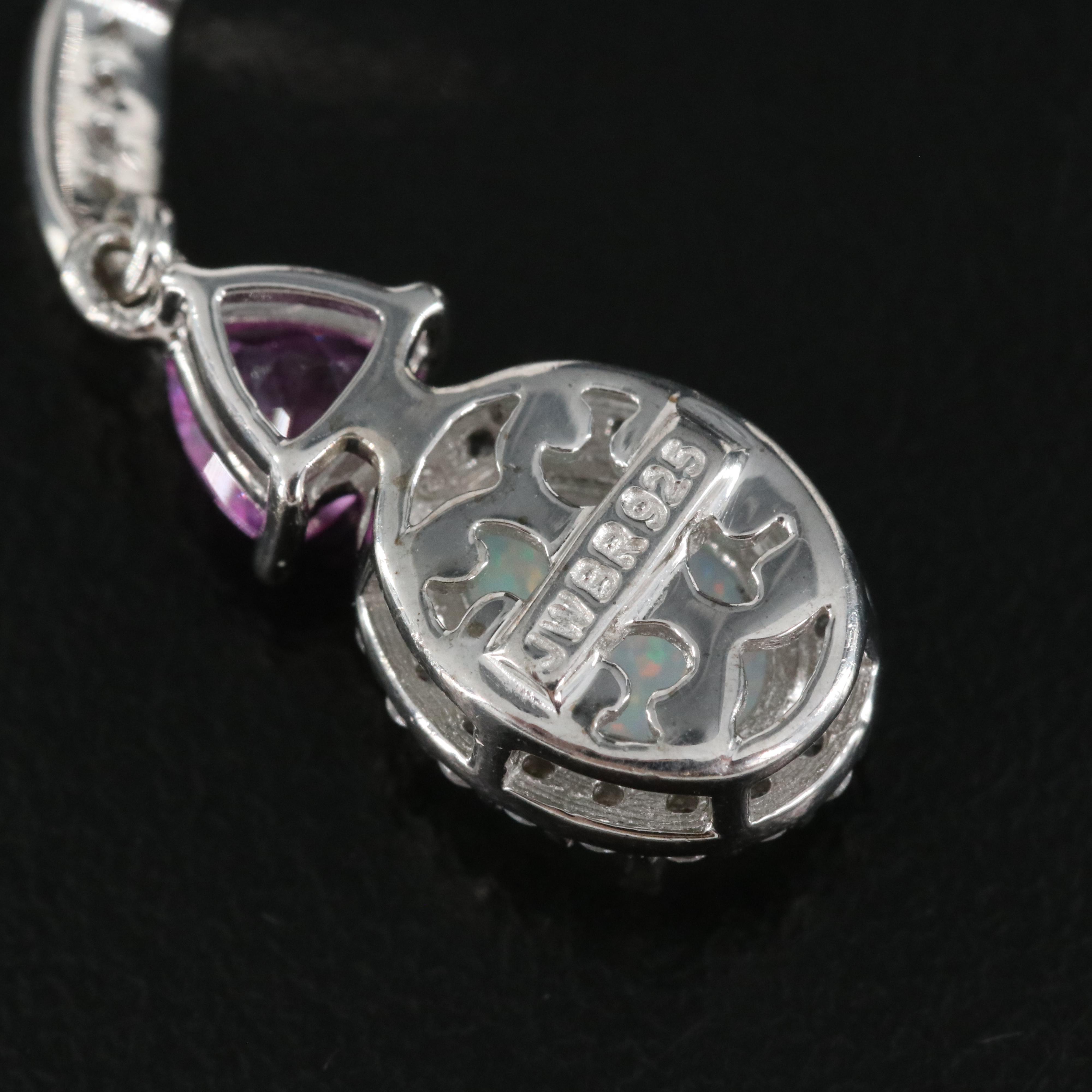 Sterling Lab Grown Opal, Lab Grown Pink Sapphire and White Sapphire Earrings