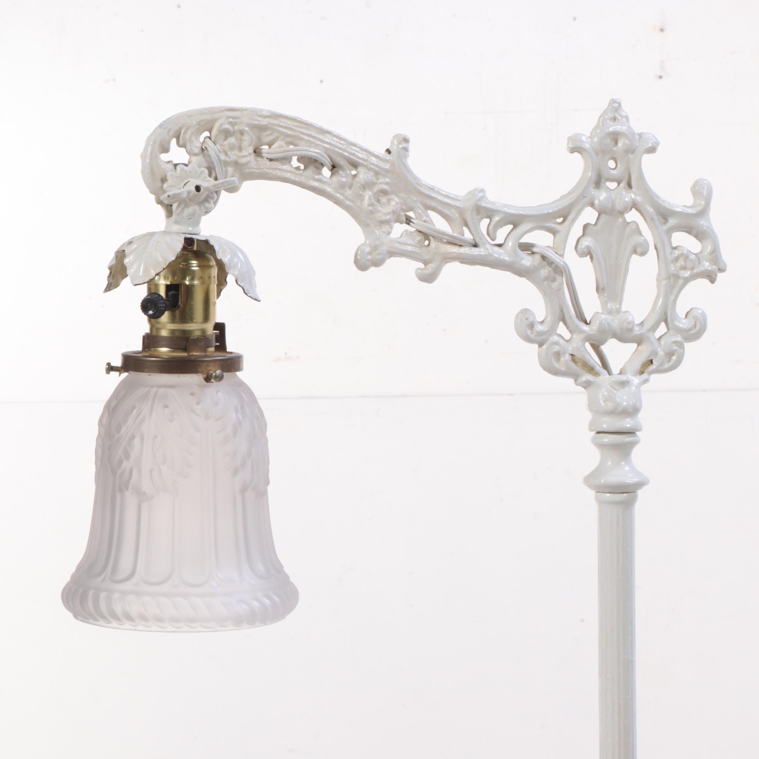Victorian Style Painted Cast Iron Bridge Arm Floor Lamp, Mid-20th Century