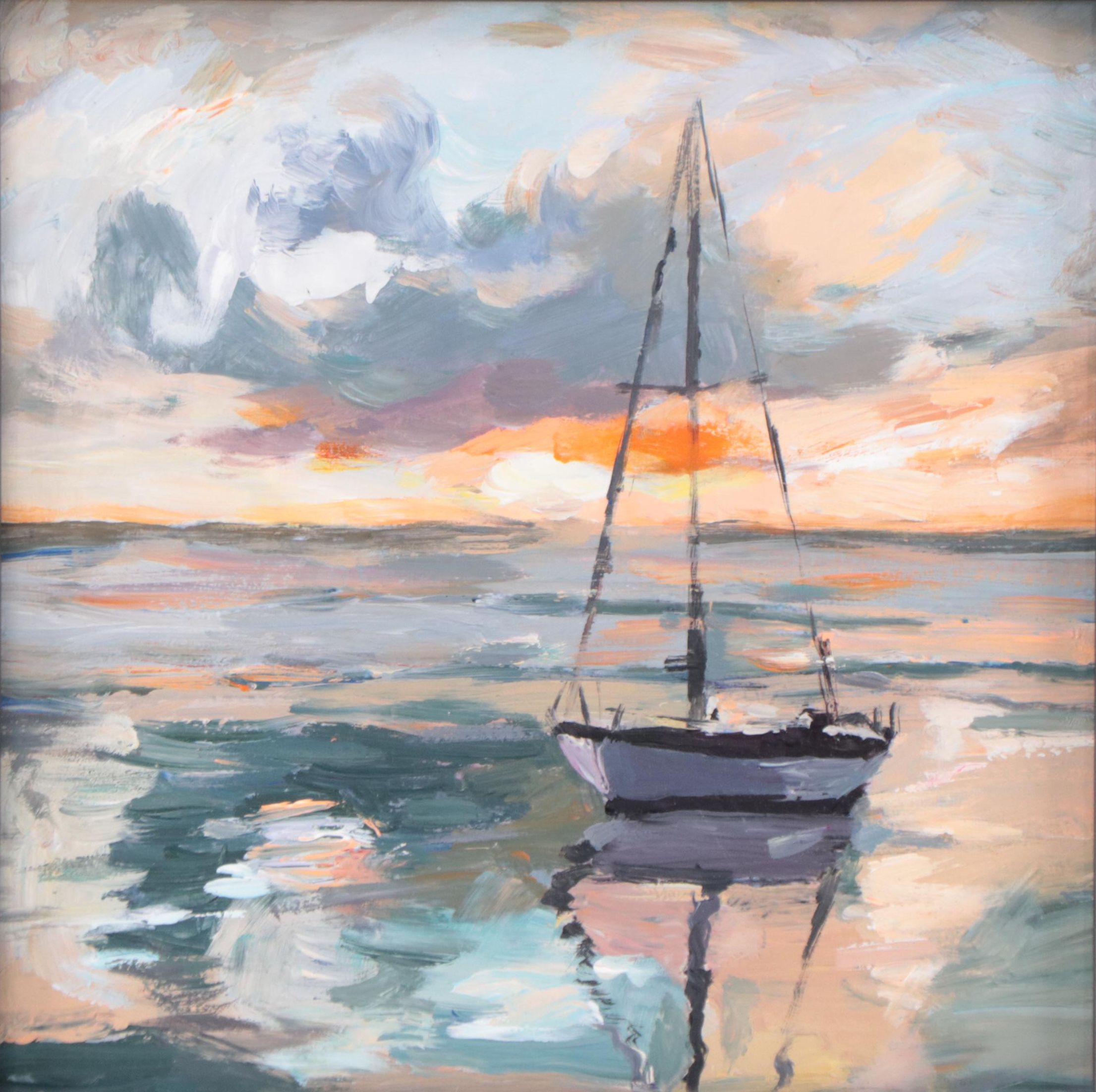 Agnes Rey Oil Painting of Ship On Ocean, 2023