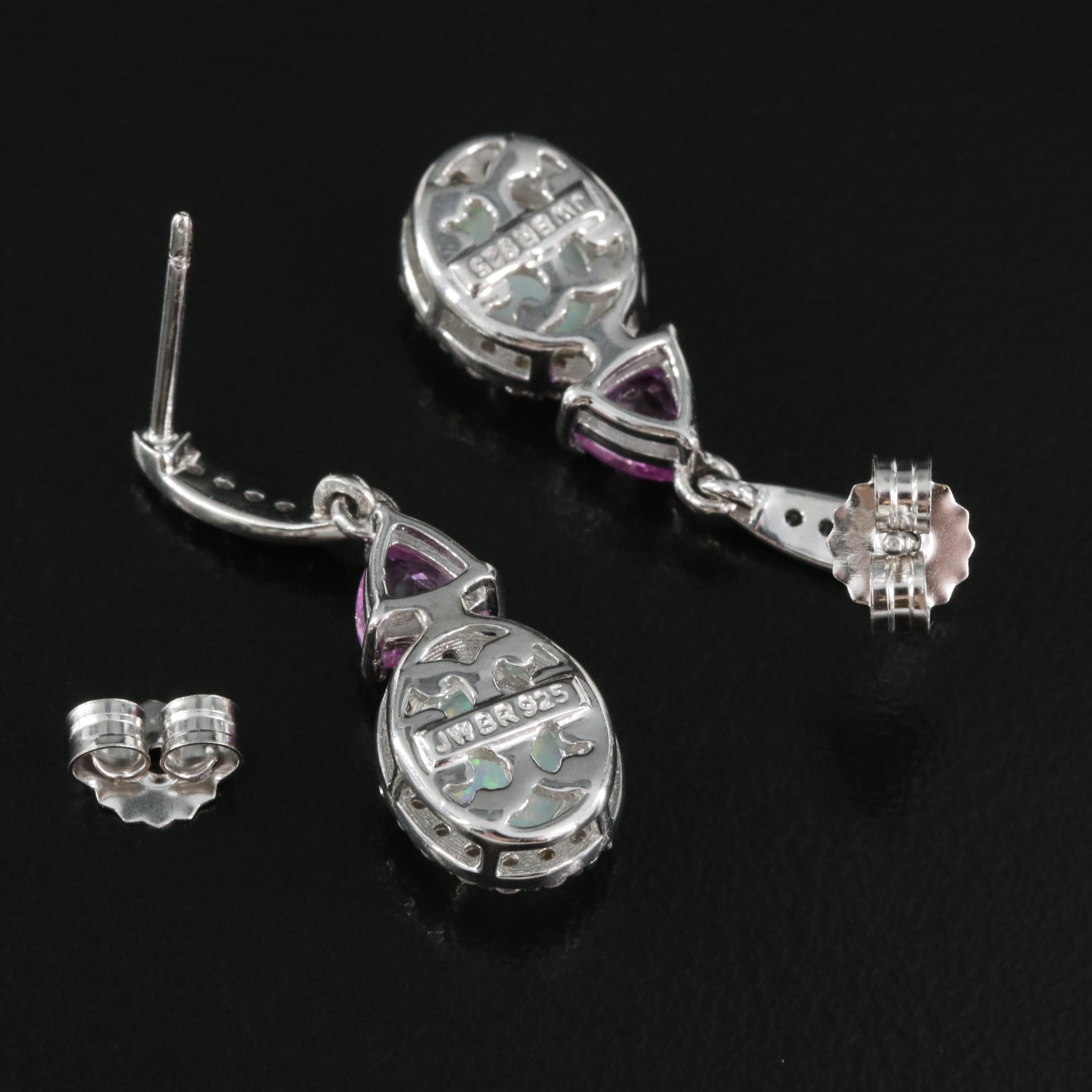Sterling Lab Grown Opal, Lab Grown Pink Sapphire and White Sapphire Earrings
