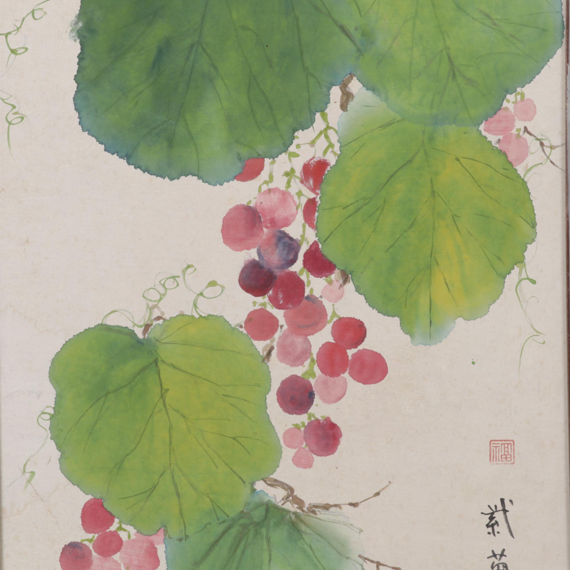 Lois Brenner Chinese Inspired Watercolor Paintings of Grapes