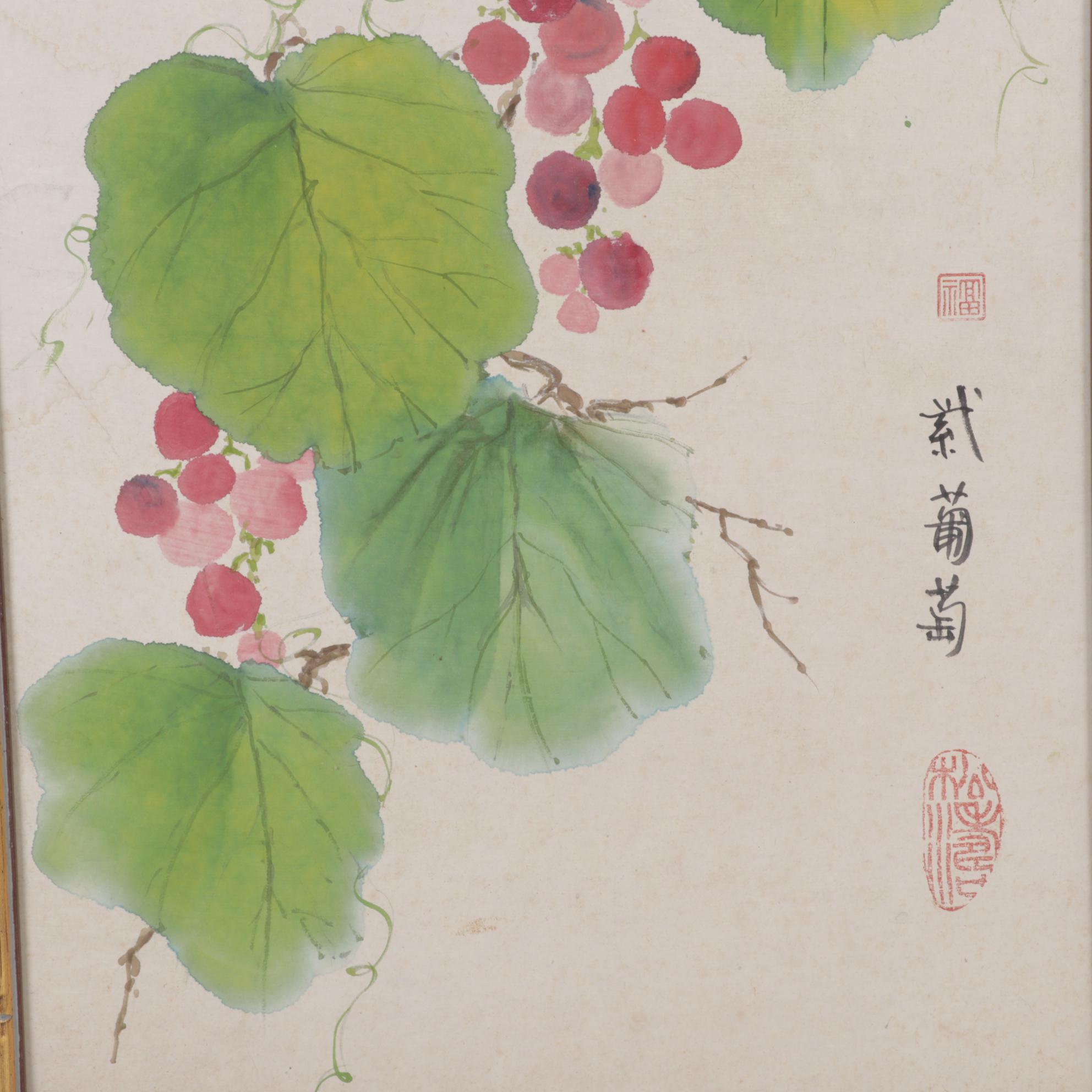 Lois Brenner Chinese Inspired Watercolor Paintings of Grapes