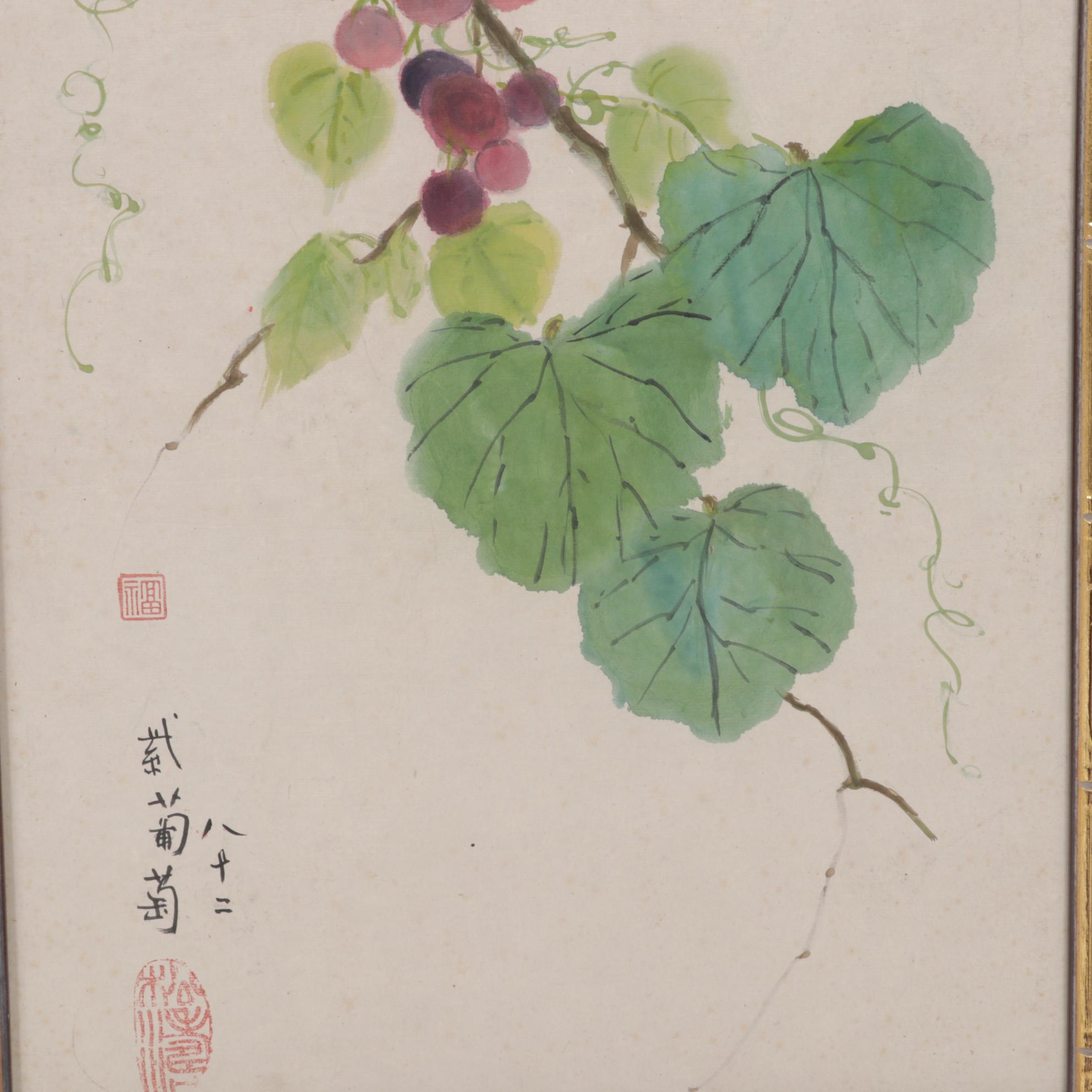 Lois Brenner Chinese Inspired Watercolor Paintings of Grapes