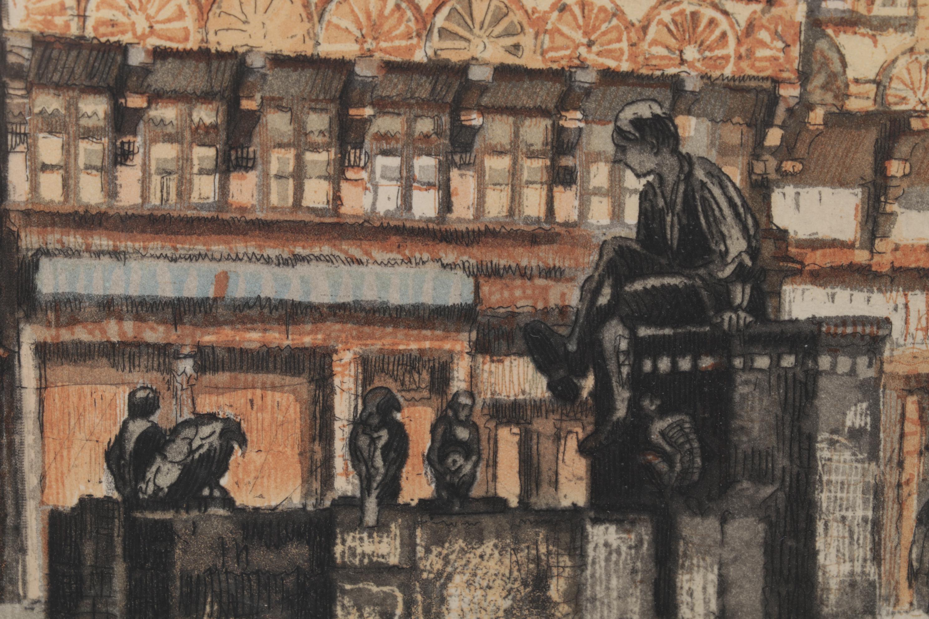 Willy Scholz Color Etching "Braunschweig Spiegelbrunnen"