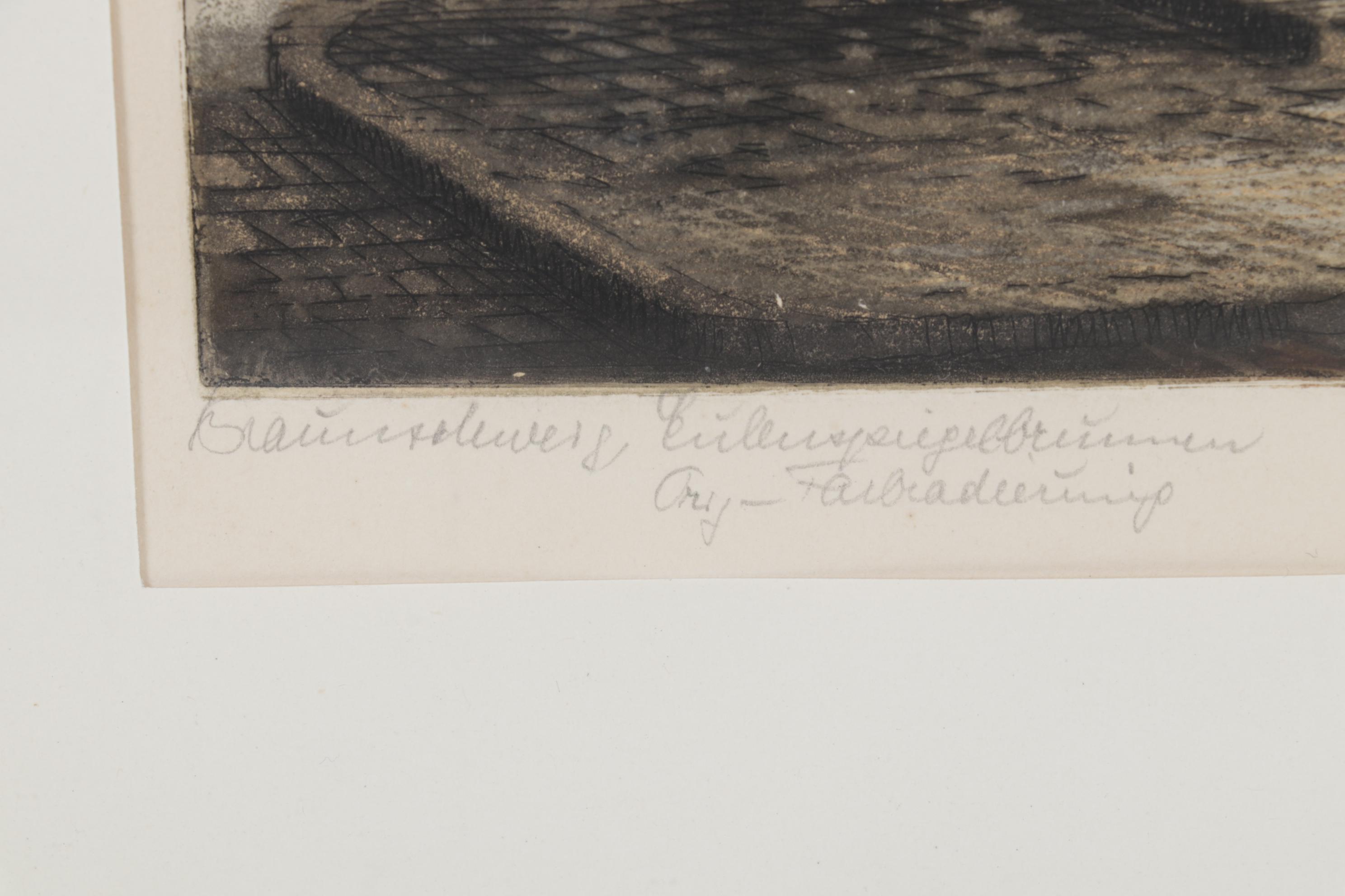 Willy Scholz Color Etching "Braunschweig Spiegelbrunnen"