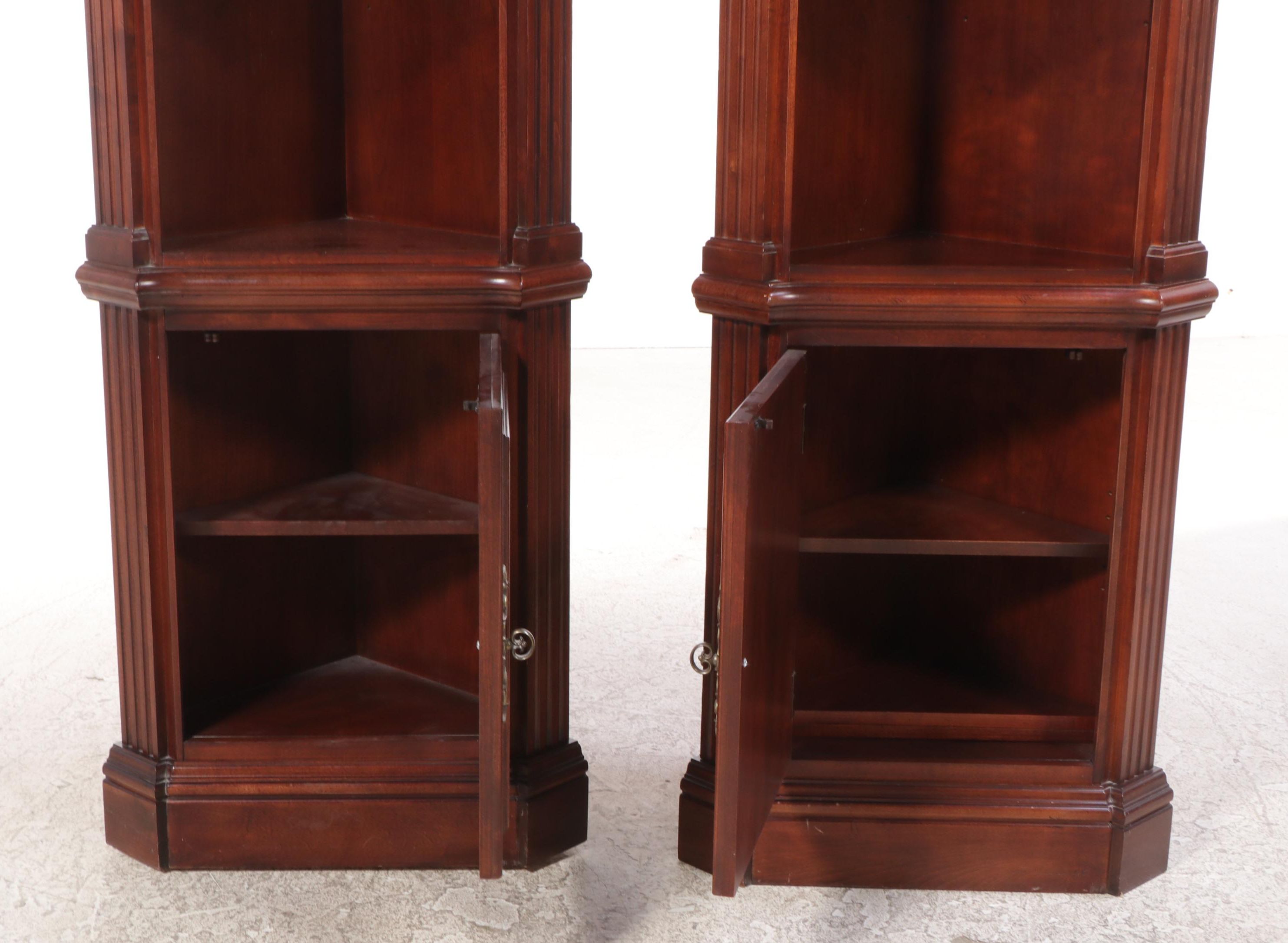 Two Hooker Furniture Mahogany Corner Cabinets