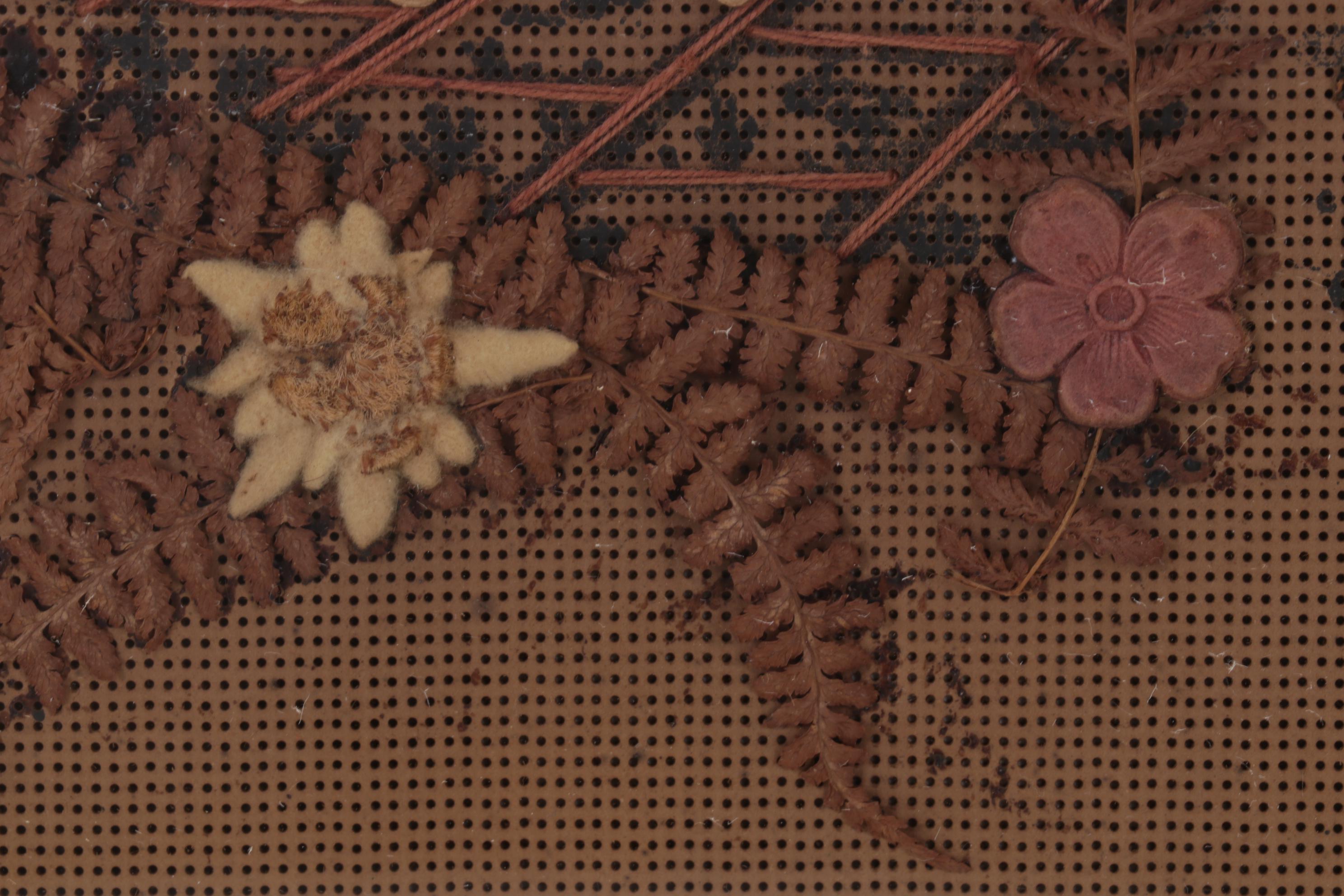 German Religious Folk Art Needlepoint and Mixed Media Wall Hanging