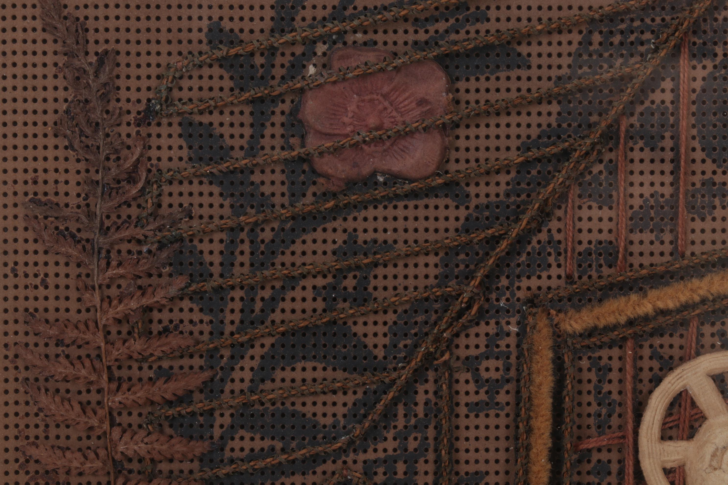 German Religious Folk Art Needlepoint and Mixed Media Wall Hanging