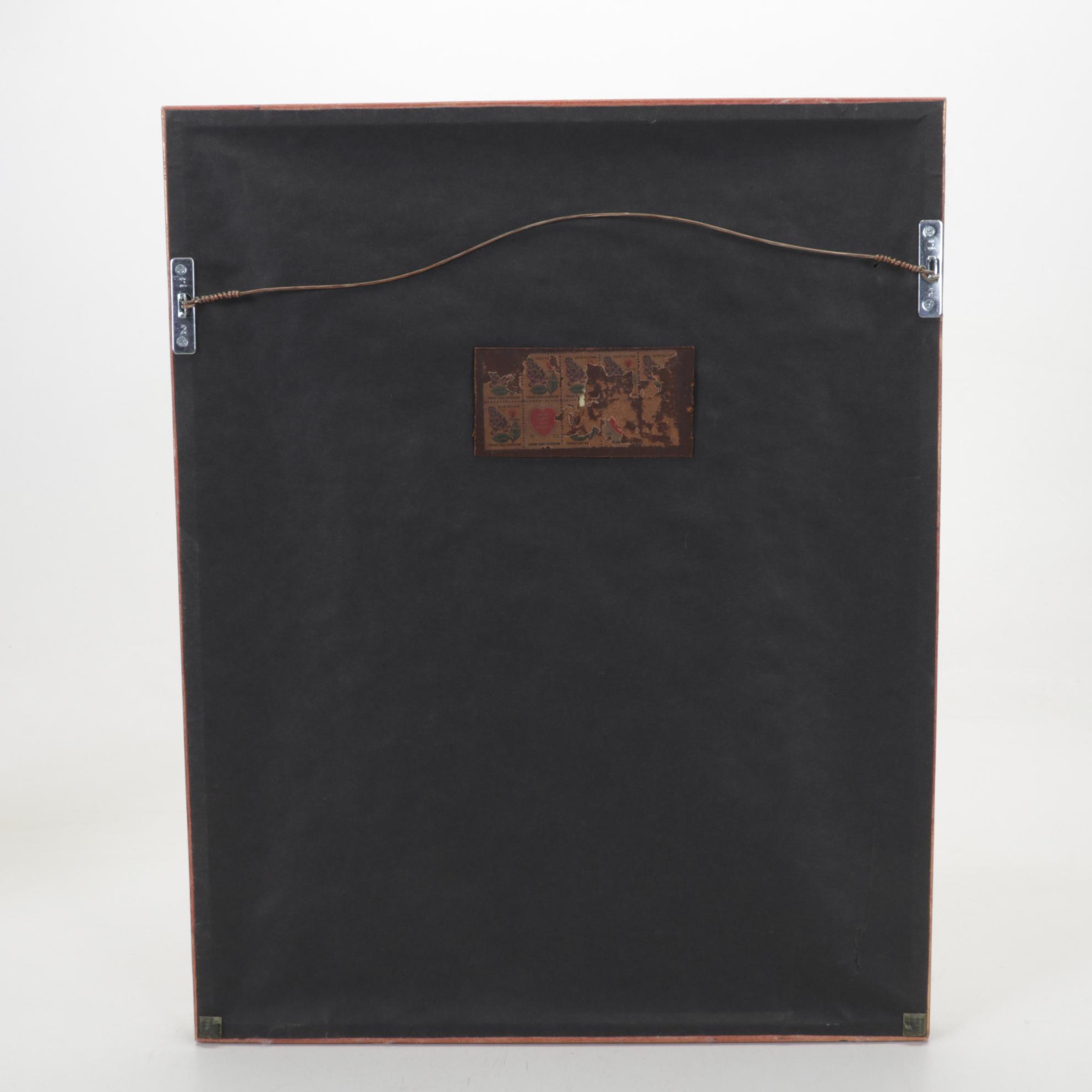 German Religious Folk Art Needlepoint and Mixed Media Wall Hanging